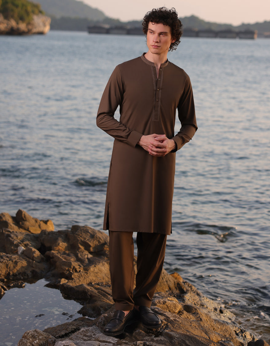 Stylish Blended Brown Kurta Trouser by J. Junaid Jamshed - Perfect for Eid, Weddings & Casual Wear