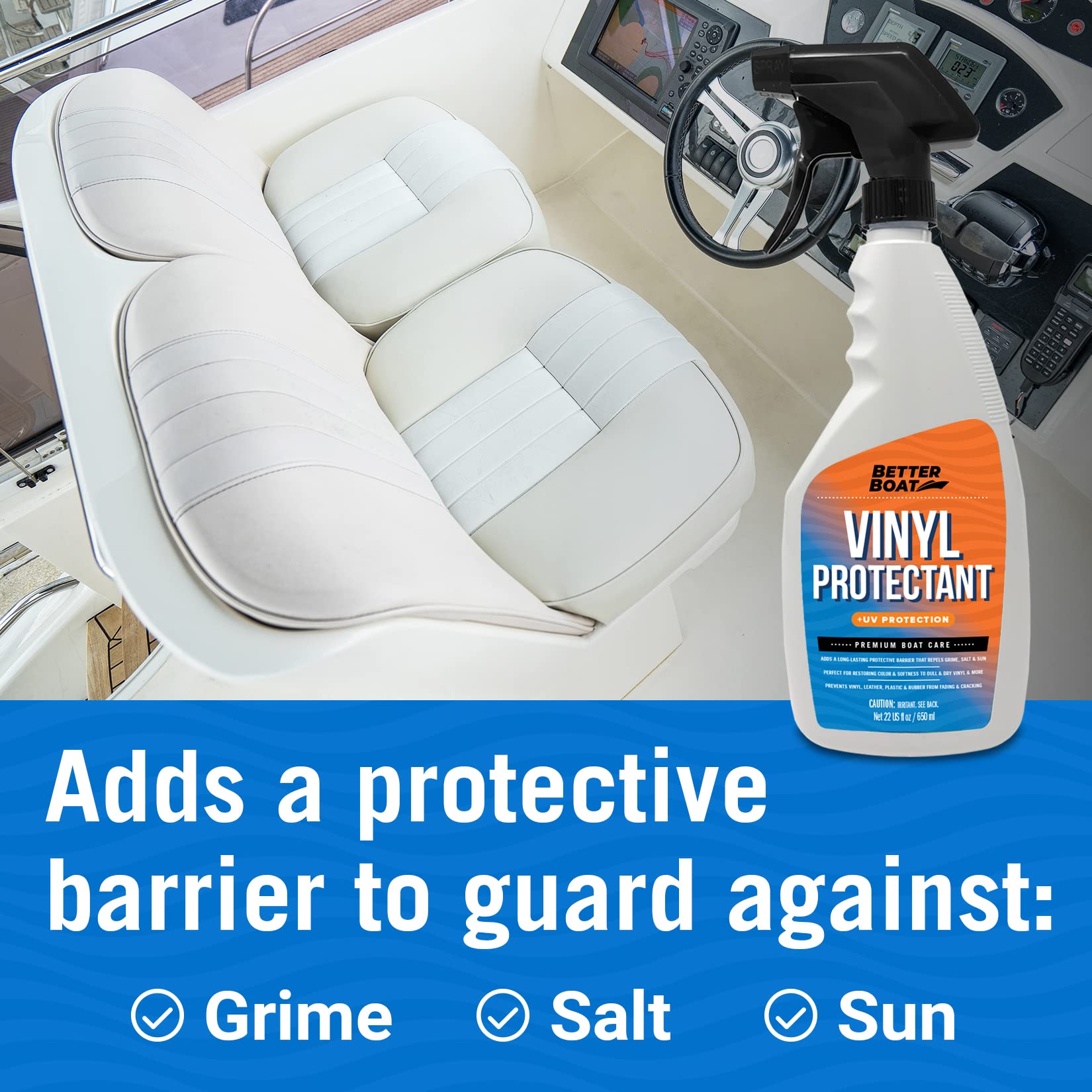 Premium Marine Vinyl Cleaner & Protectant - Boat Upholstery, Seat & Pontoon Interior Cleaner - Effective Boat Cleaning Supplies & Conditioner for Long-Lasting Shine - Ideal for Boats, Yachts & Marine Windows