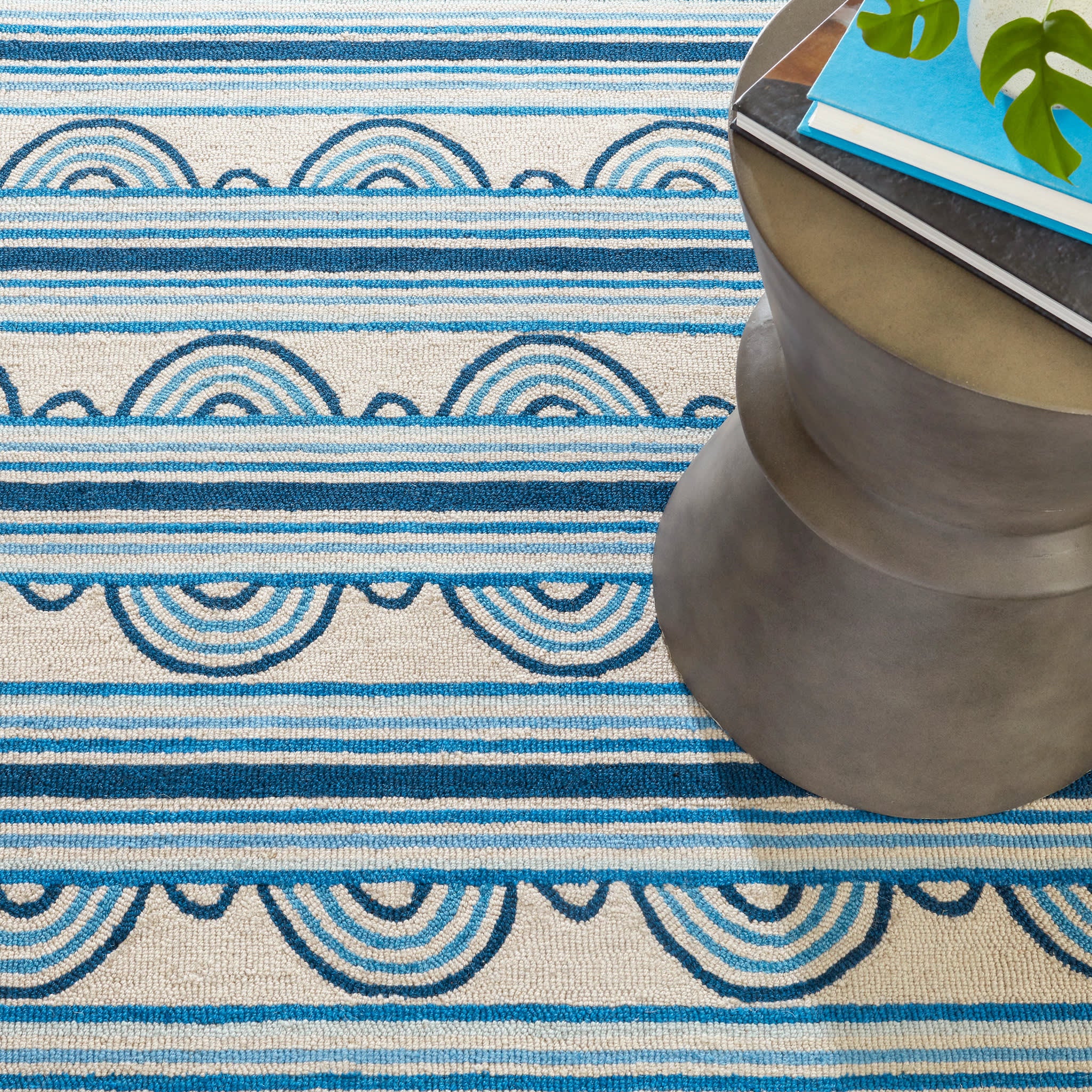 Blue Button Hand Micro Hooked Wool Rug - Soft & Durable Handmade Area Rug for Living Room, Bedroom, or Nursery Decor