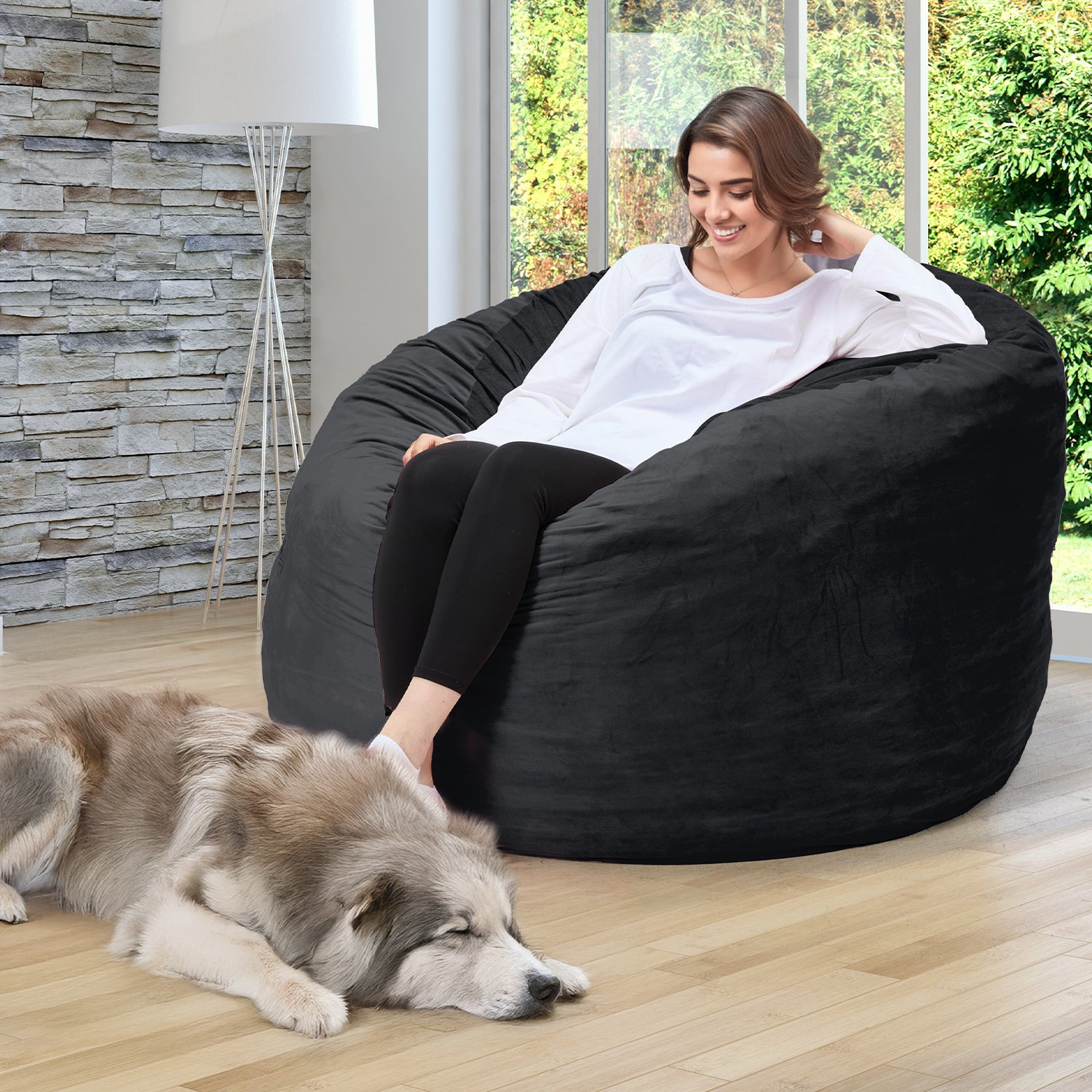 EROMMY 5ft Giant Gorilla Bean Bag Sofa Chair Bed - Oversized Lounger for Adults & Teens, Black | Perfect for Living Room, Game Room, Dorm & Home Theater Relaxation
