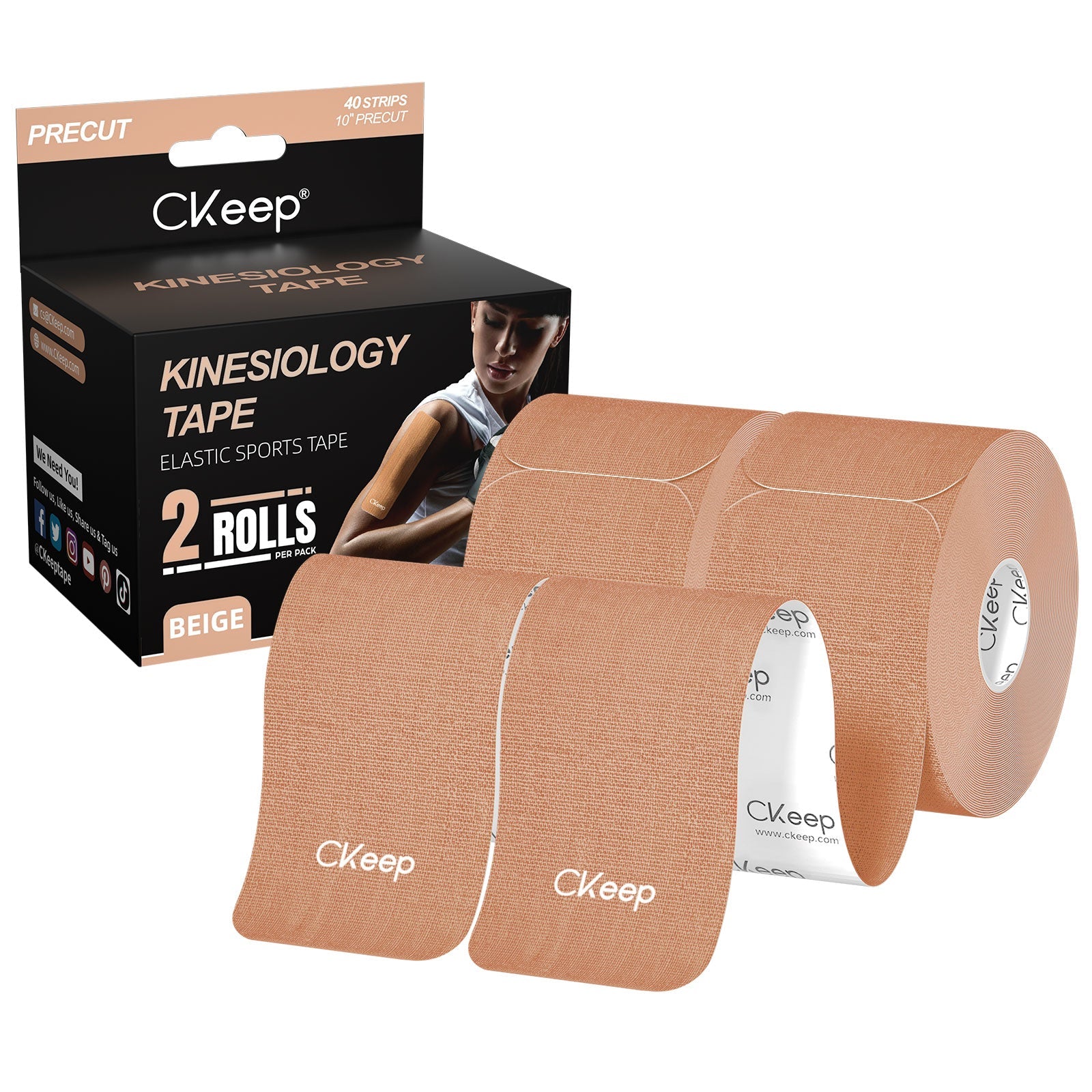 CKeep Kinesiology Tape - Pre-Cut Strips (2 Rolls) for Sports Injury Recovery & Muscle Pain Relief - Ideal for Athletes, Runners & Physical Therapy