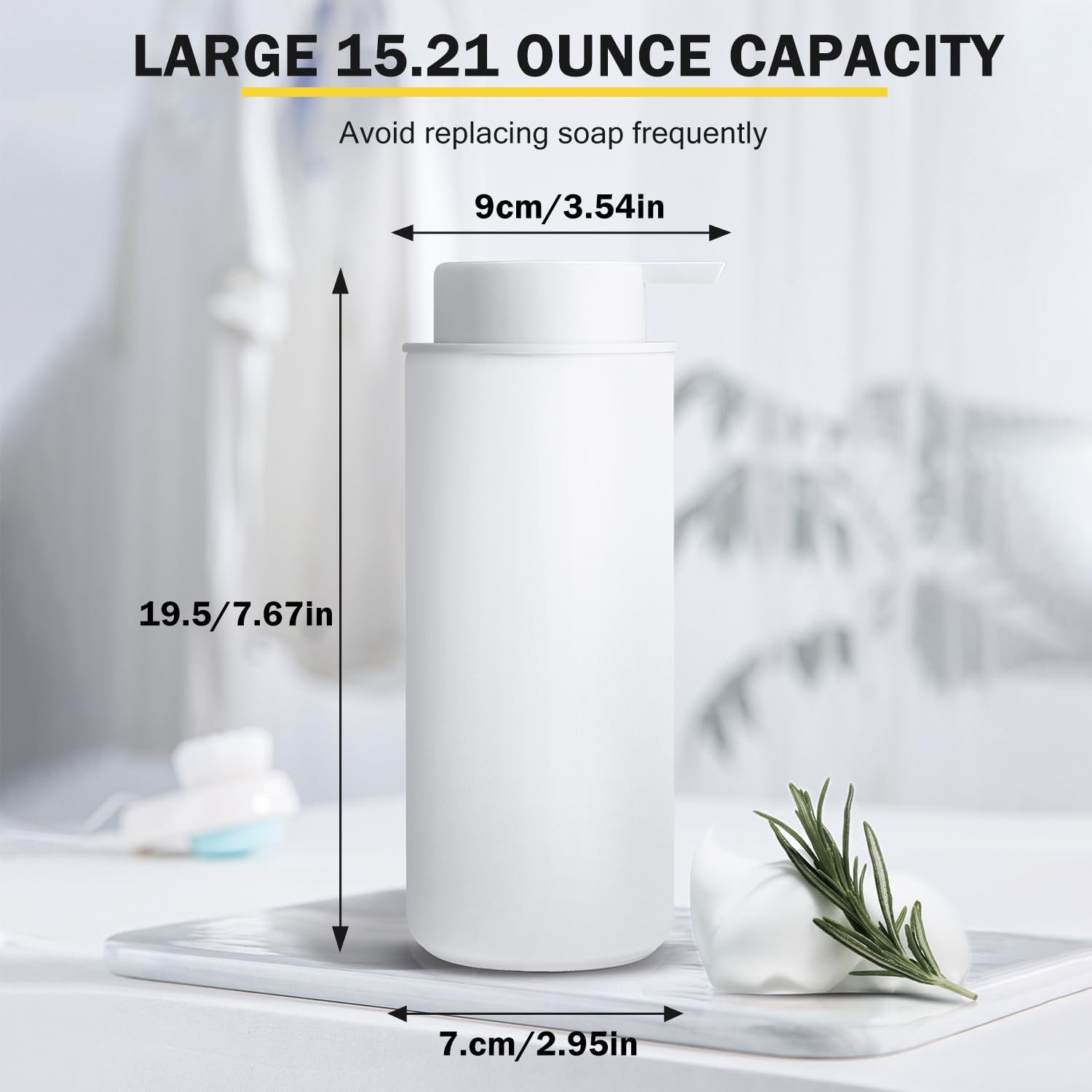 Premium Glass Soap Dispenser with Pump - 15.83oz Refillable Hand Soap Dispenser for Kitchen Countertop & Bathroom - Dish Soap & Lotion Dispenser Bottle in Elegant White - Perfect for Home, Office, and Restaurant Use