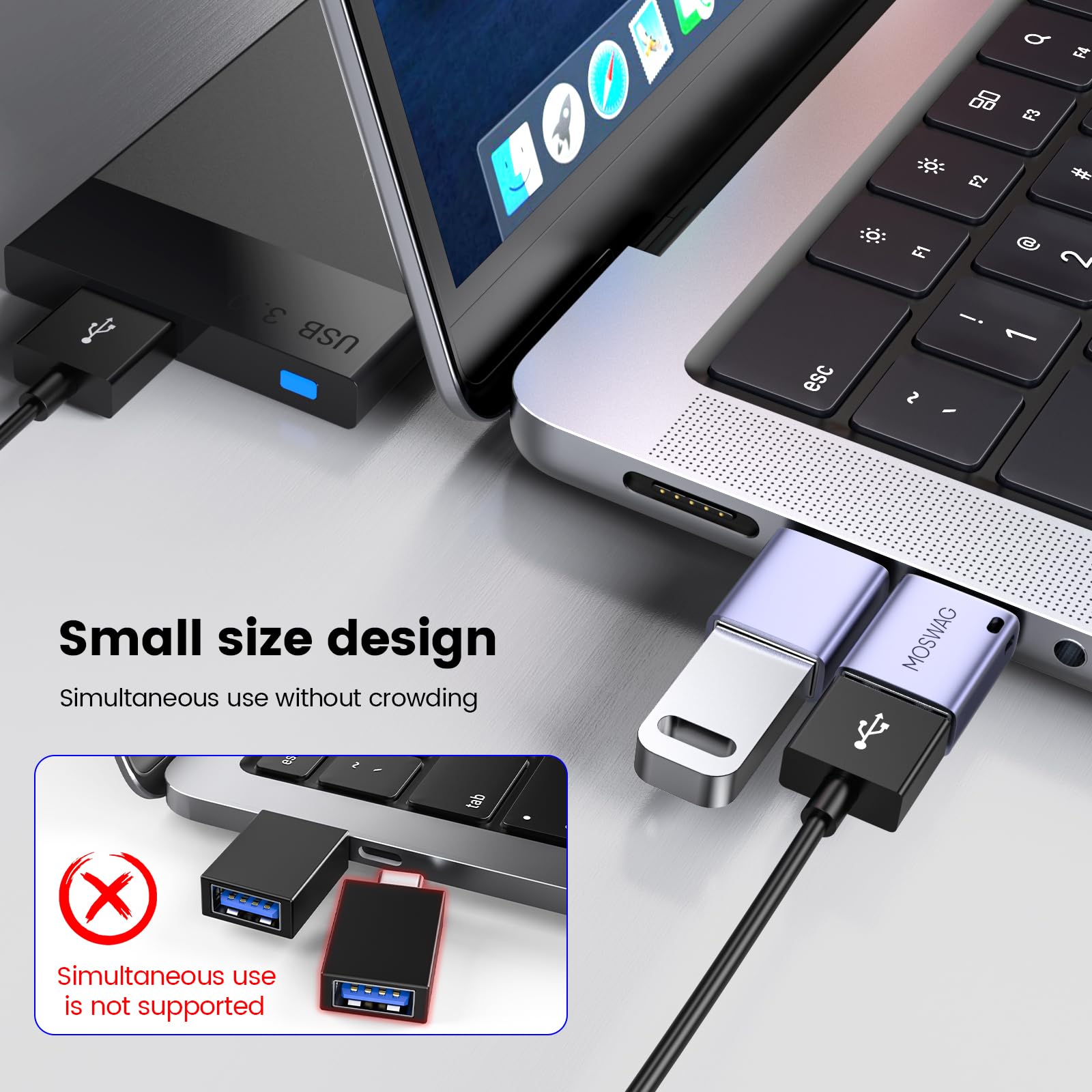 MOSWAG 4-Pack USB C to USB 3.0 Adapter - USB C Male to USB A Female OTG Converter - Compatible with MacBook, Chromebook, Surface, Samsung Galaxy S24/S23, iPhone 15/16 - Perfect for Data Transfer, Charging & Device Connectivity