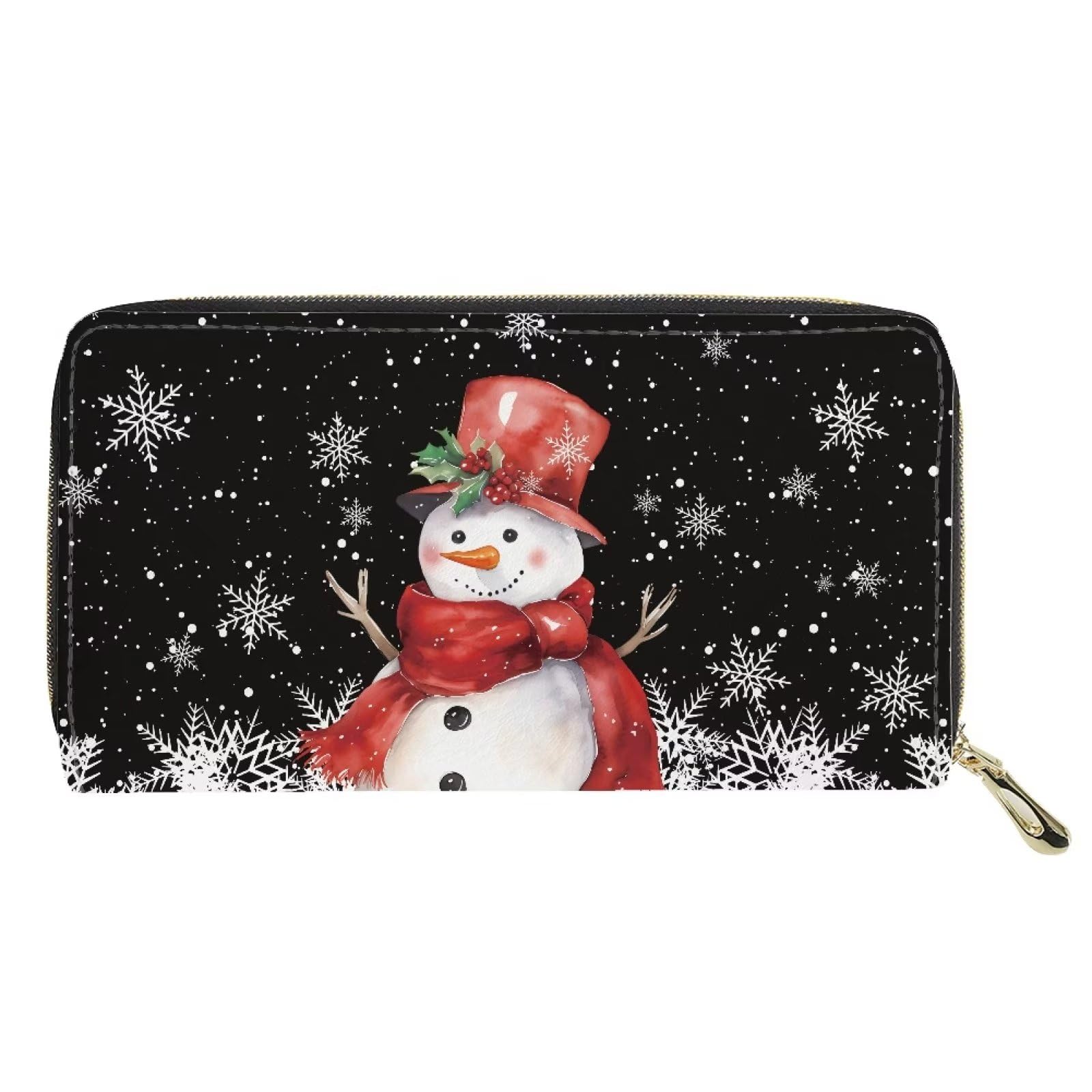 Multi-Functional Women's Carry on Wallet - Essential Cash Organizer for Daily Use, Cute Ladies Wallet with Snowman Design - Perfect for Travel, Shopping & Christmas Gifts (Red)
