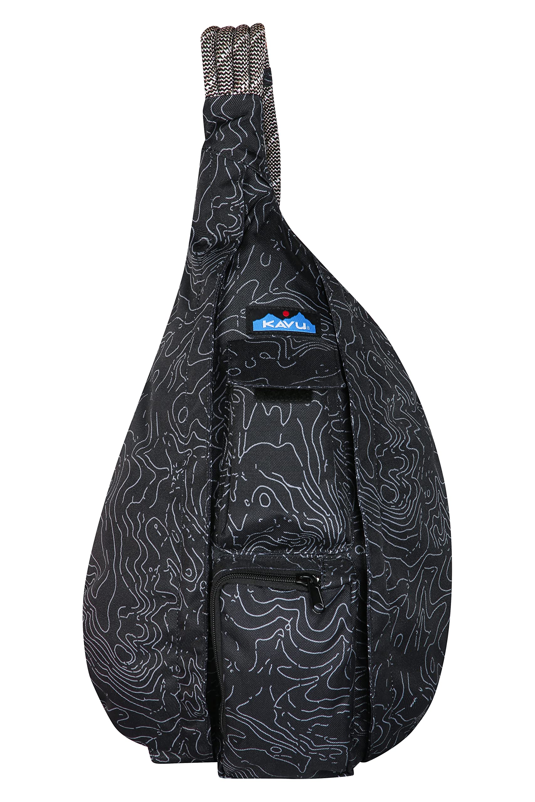 KAVU Rope Sling Crossbody Bag - Lightweight Compact Shoulder Bag for Men & Women - Black Topographic Print - Perfect for Travel, Hiking & Everyday Use