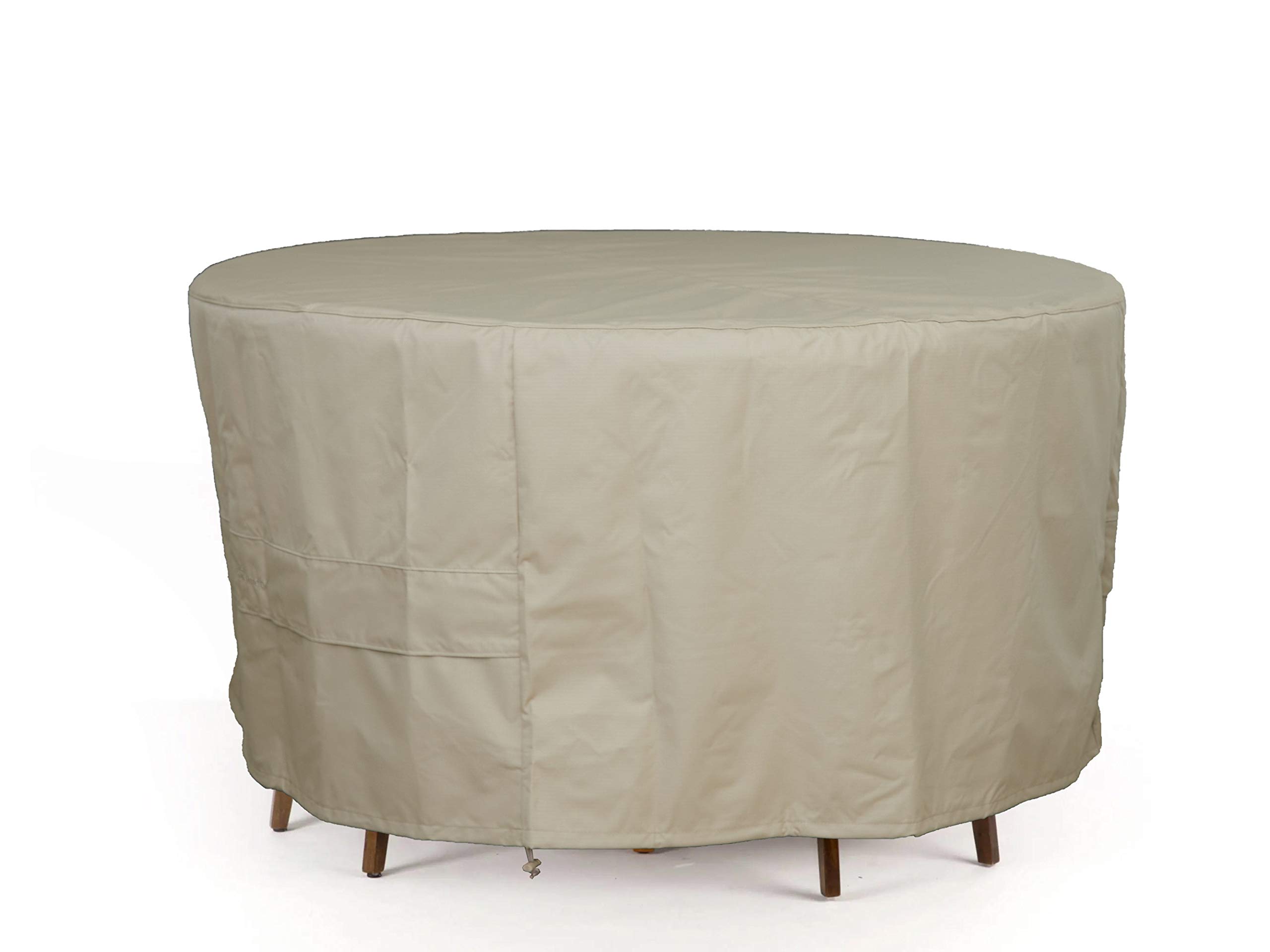 Heavy-Duty Polyester Round Dining Table and Chair Cover Set - Weather Resistant, Drawcord Hem, Ripstop Tan - Perfect for Outdoor Patio, Garden, and Poolside Furniture Protection