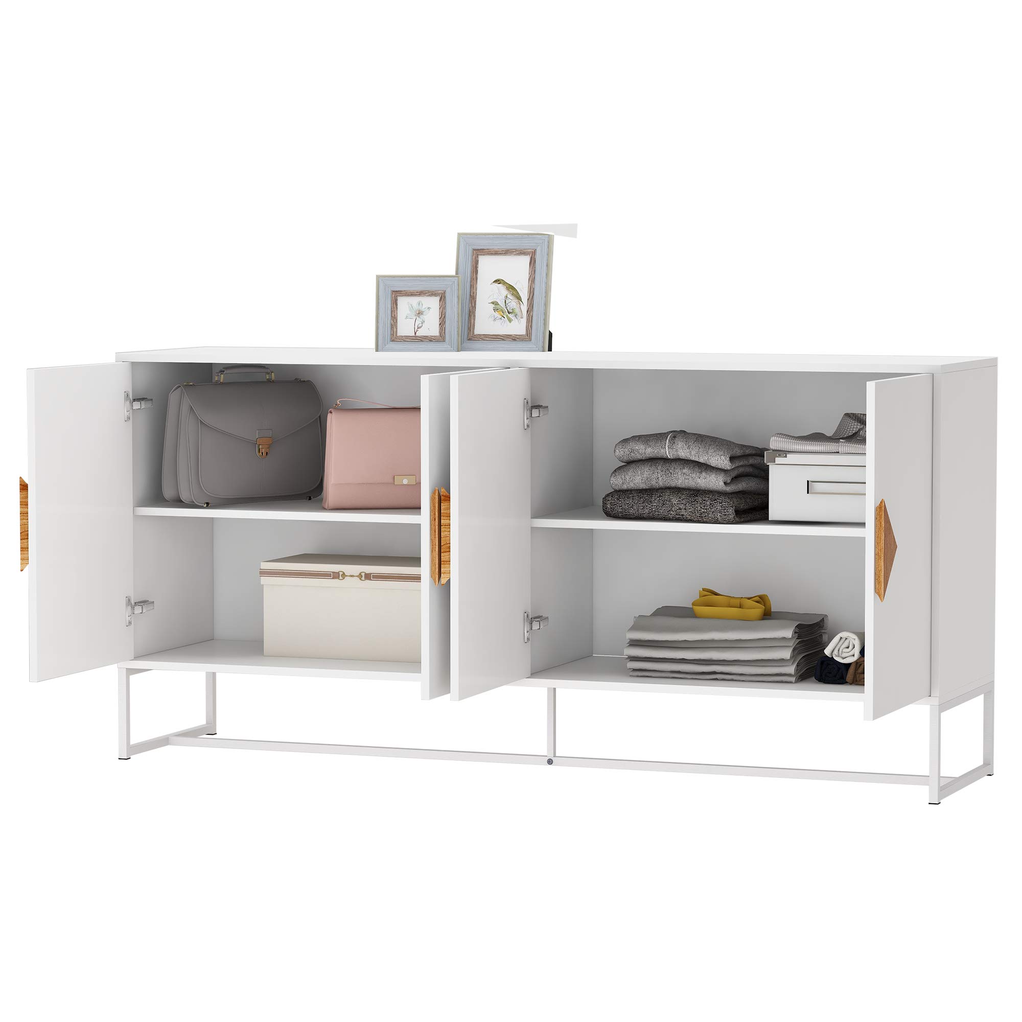 HABITRIO Solid Wood Kitchen Buffet Sideboard with 4 Doors & Double Storage - Unique Square Handle Design - Free Standing Storage Cabinet for Dining Room, Kitchen & Home Decor - Perfect for Entertaining & Organizing Dishes