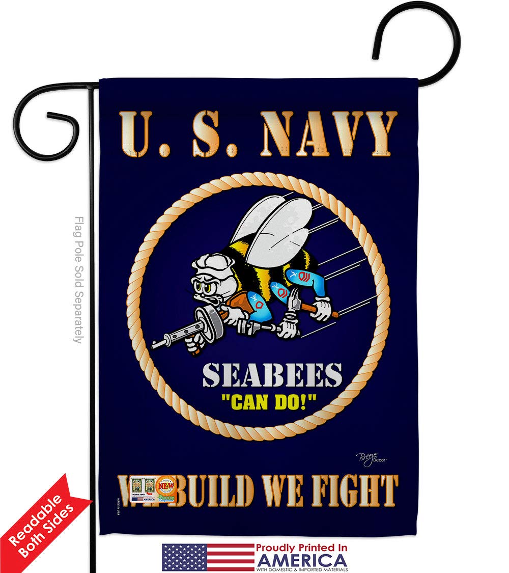 Breeze Decor Navy Seabee Garden House Flags Kit - Double-Sided 28x40 Inch US Military Veteran Yard Banner - Armed Forces USN Seabee Decorative Gift for Outdoor & Indoor Use - Made in USA