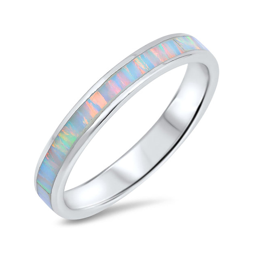 2mm Lab Created Opal Eternity Stackable Band Ring - 925 Sterling Silver (Multiple Colors) | Perfect for Layering, Wedding Bands & Everyday Jewelry