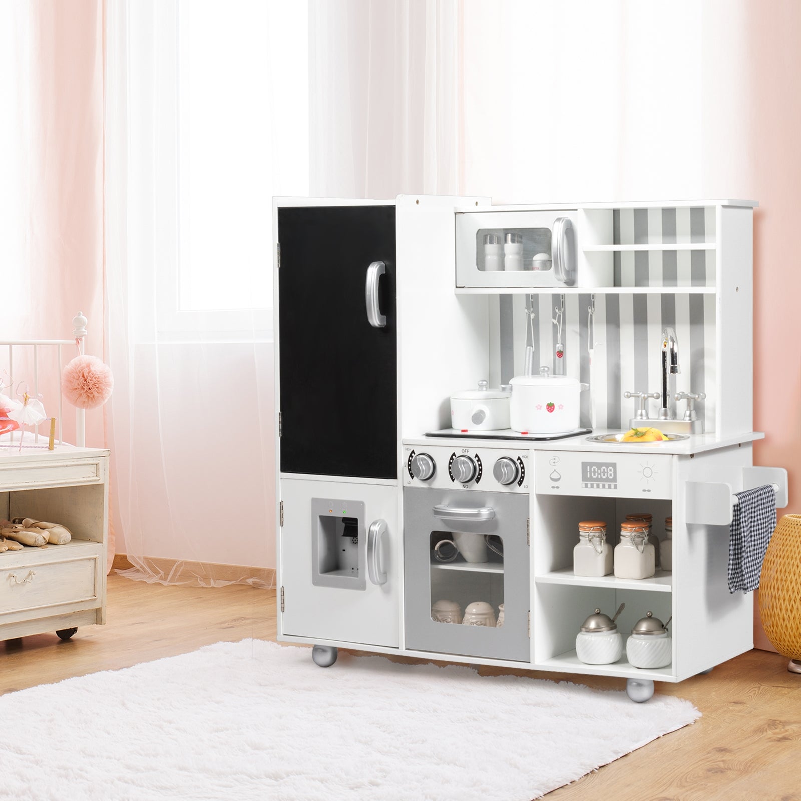 Wooden Pretend Play Kitchen Set for Kids with Realistic Cooking Sounds - Perfect for Imaginative Play & Early Learning at Home or Preschool
