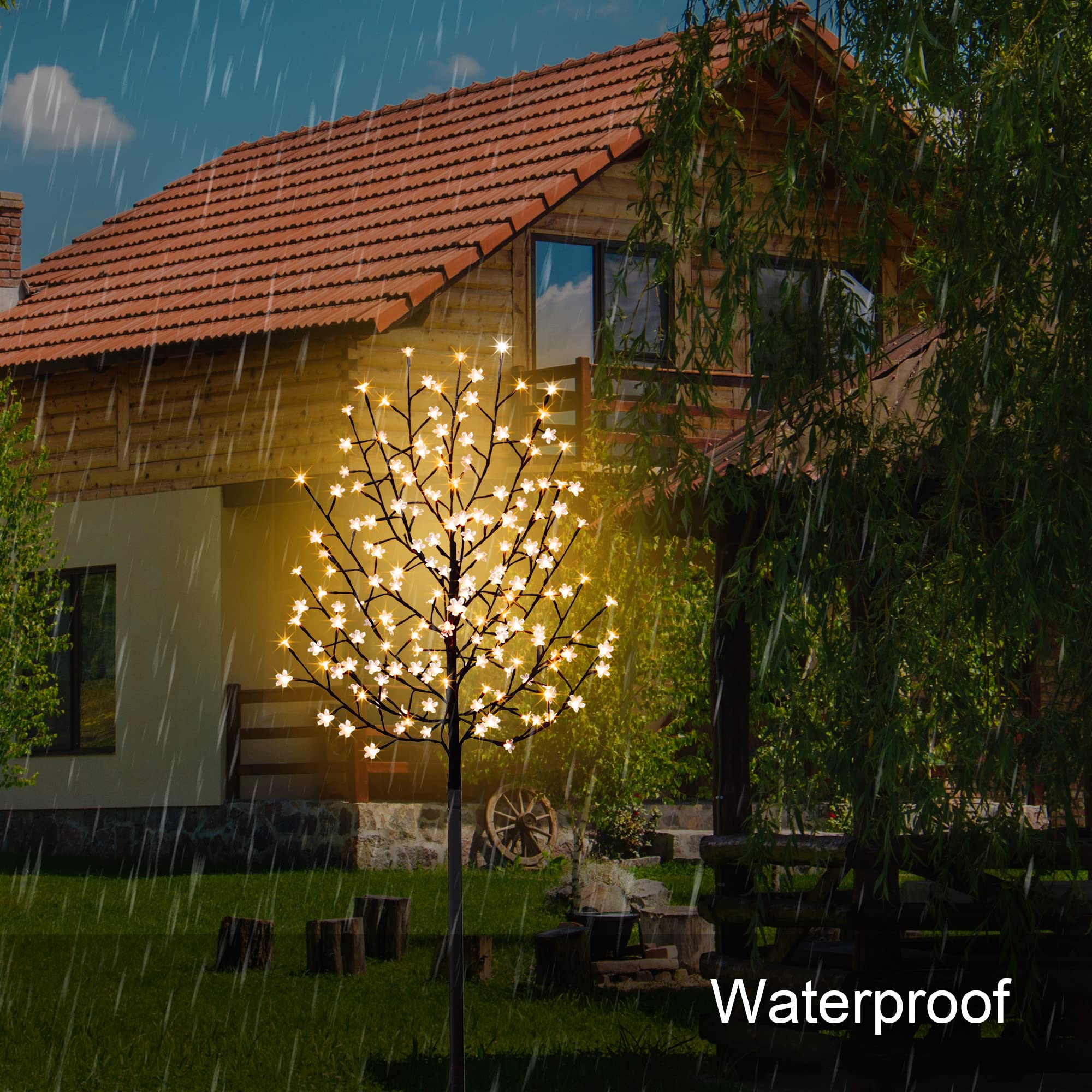 FUCHSUN 6FT 200 LED Solar Cherry Blossom Tree Light - Outdoor Waterproof Garden Decor with Warm White Lights for Patio, Yard, Pathway, Wedding, Festival, Christmas Decoration | Perfect for Backyard, Lawn, Porch & Landscape Lighting