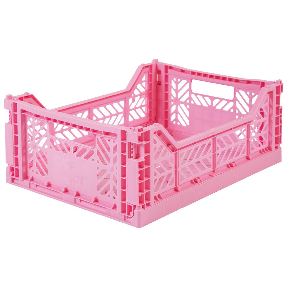 AyKasa Folding Storage Crate - Collapsible Plastic Bin for Home Organization, Baby Pink | Perfect for Nursery, Kids Room, Laundry & Closet Storage