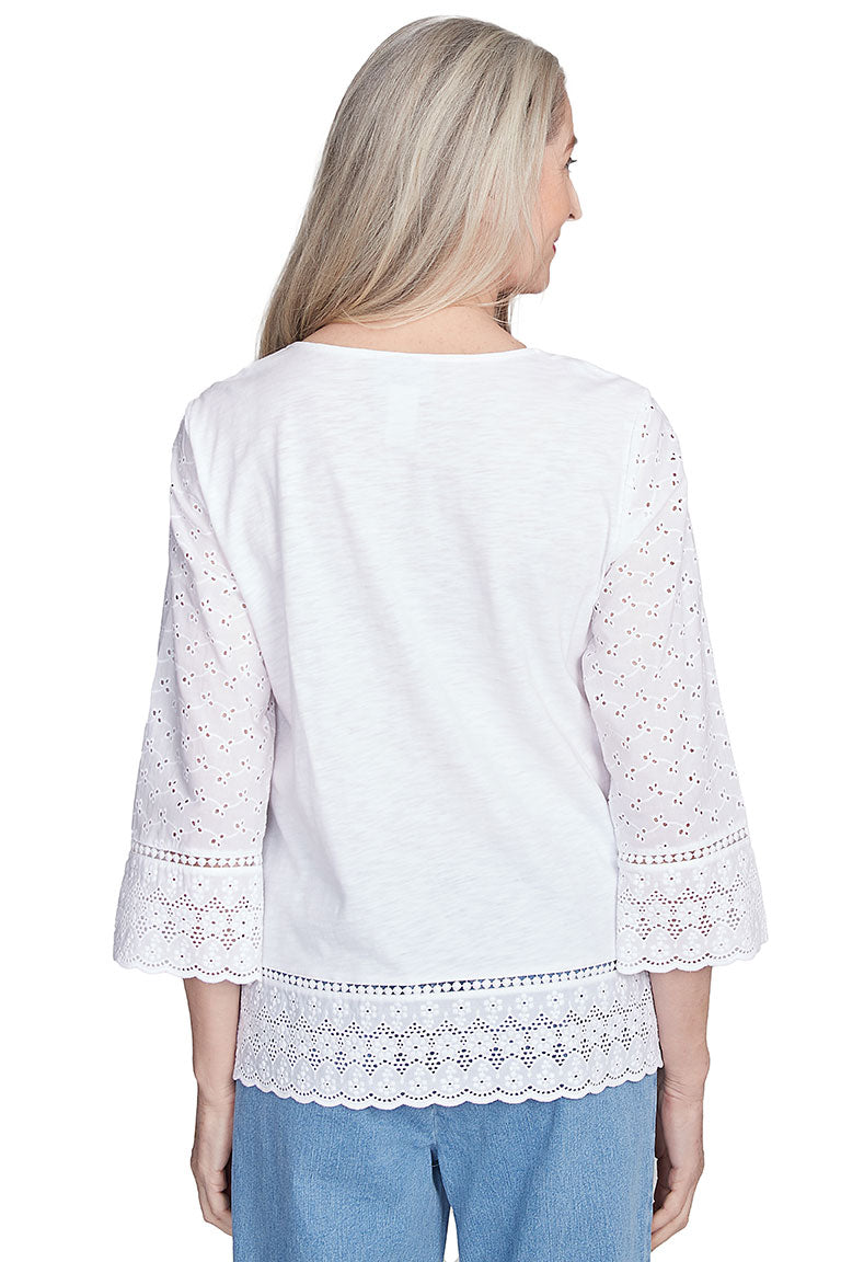 Floral Eyelet Top for Women - Petite Flower Power Blouse for Spring & Summer - Perfect for Casual Outings & Beach Vacations