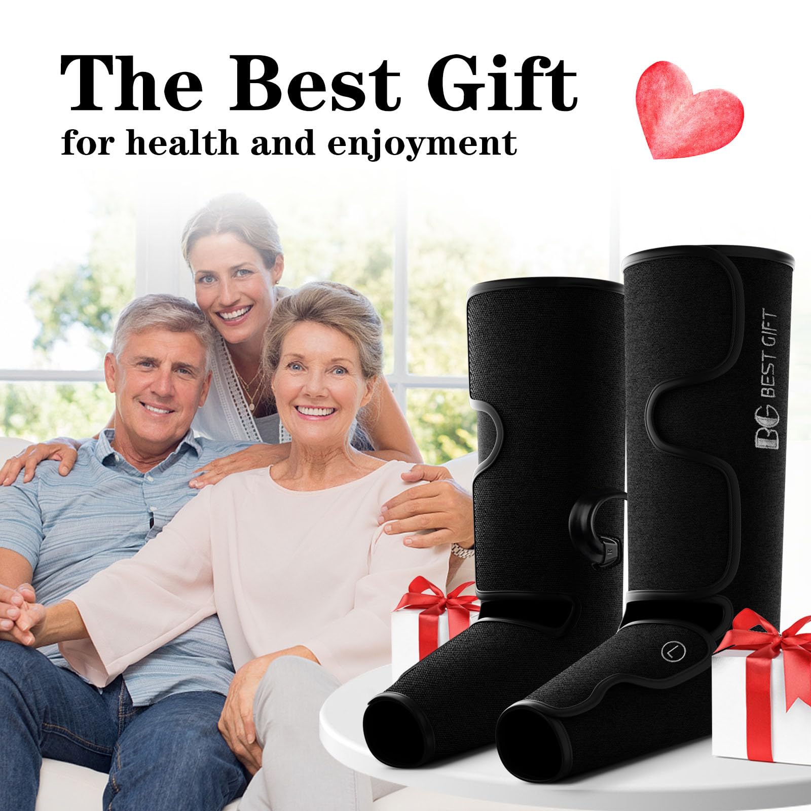 Electric Air Compression Leg Massager with Heat - Gifts for Men & Women, Dad & Mom - Relief for Foot, Leg, Calf, Thigh, Knee Pain - Helps with Varicose Veins, Muscle Fatigue, Cramps, Swelling - Perfect for Christmas, Mother's Day & Father's Day - Ideal for Home Use, Office Relaxation & Post-Workout Recovery