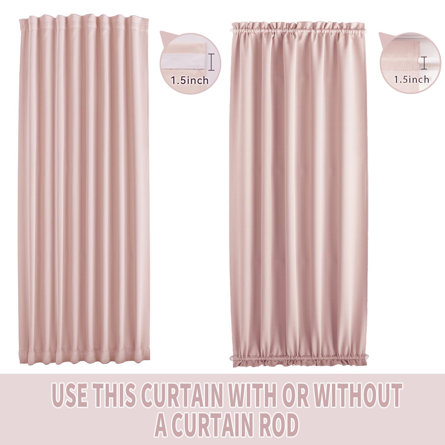 Vatge Pink French Door Curtains - No Drill Privacy Window Curtains for Front Door & Sidelights, 1 Panel (25