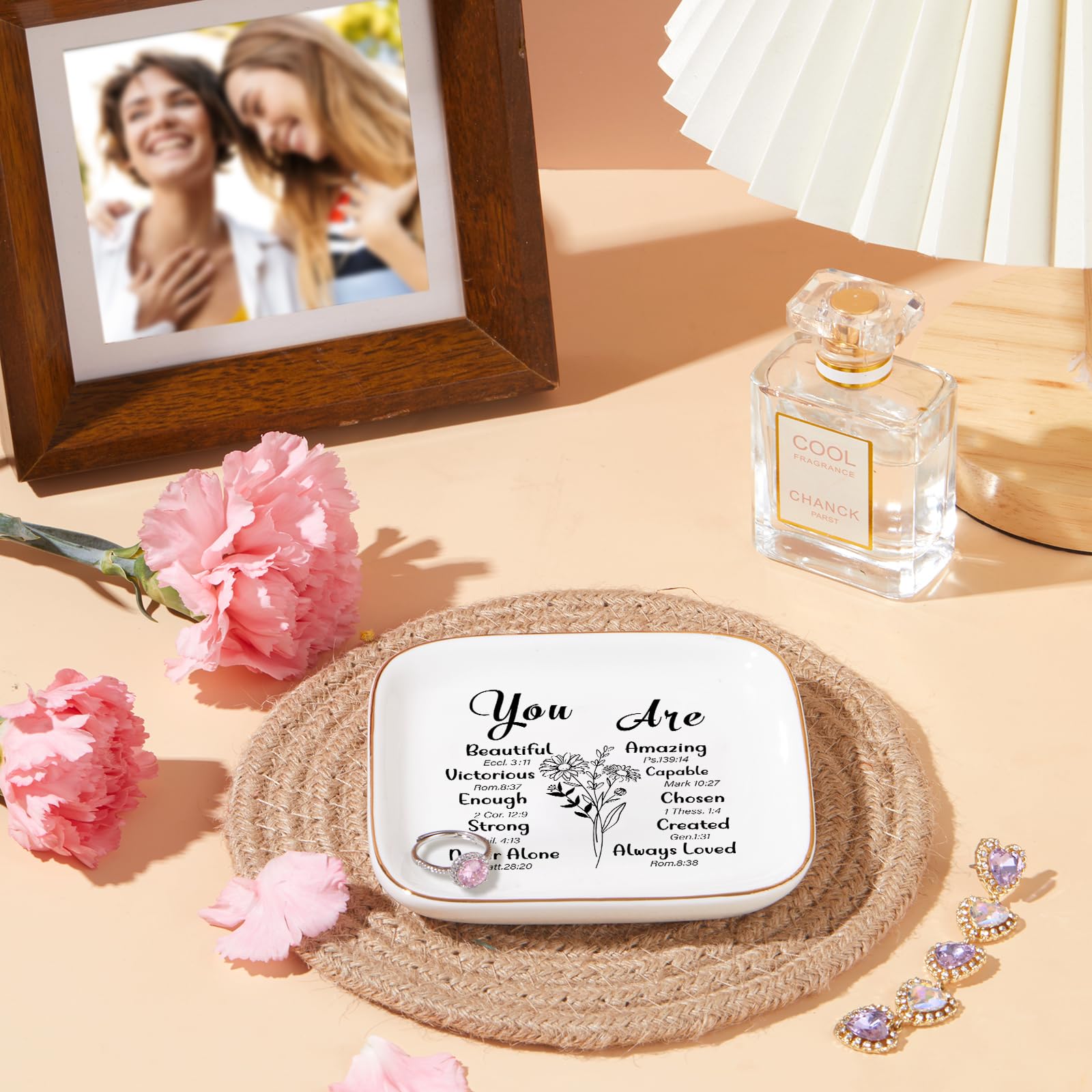 PUDDING CABIN Christian Jewelry Dish for Women - Inspirational Bible Verse Gifts, Catholic Religious Gifts, Spiritual Birthday & Mother's Day Presents, White - Perfect for Home Decor & Daily Devotion
