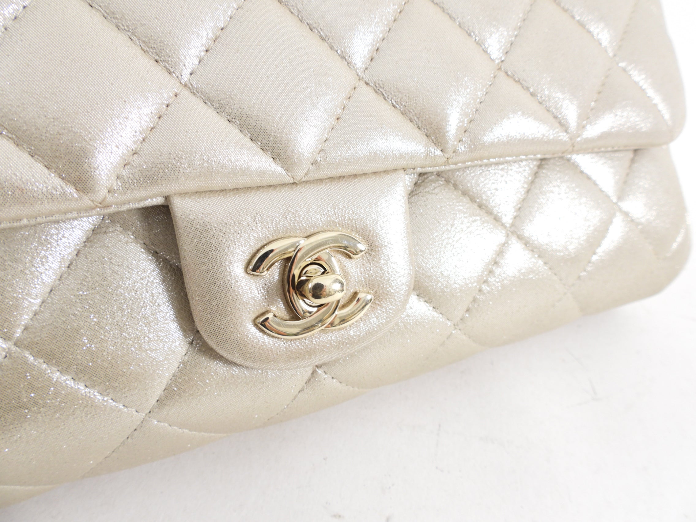 Chanel Timeless Classic Flap Bag in Light Champagne Gold with Chain Strap - Perfect for Evening Events, Weddings & Special Occasions