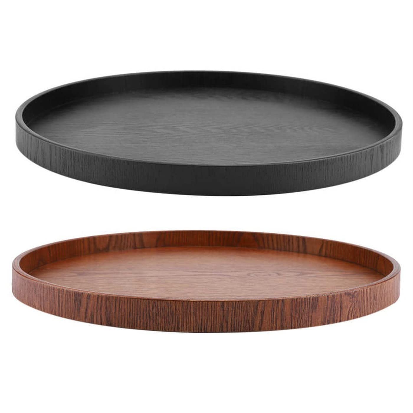 JJYGW 2-Pack Round Wooden Serving Trays - Decorative Coffee & Tea Table Tray for Breakfast, Snacks, Meals - Perfect for Dining, Entertaining & Home Storage