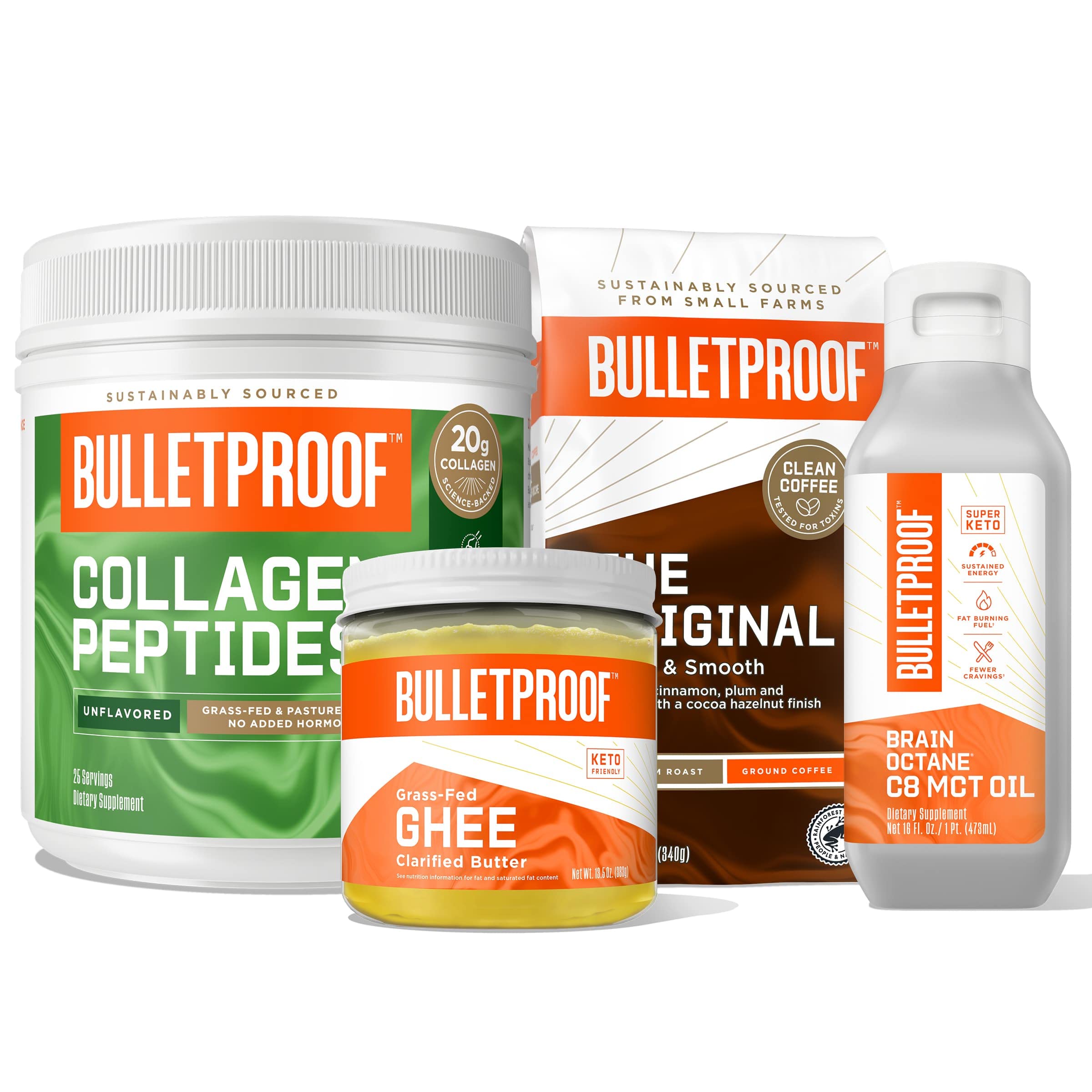 Bulletproof Keto Coffee Kit - Original Ground Coffee (12 Oz) with 100% C8 MCT Brain Octane Oil (16 Oz), Grass-Fed Ghee Butter (13.5 Oz) & Unflavored Collagen Protein (17.6 Oz) - Perfect for Keto Diet, Intermittent Fasting & Energy Boost