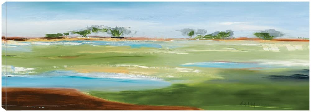 Green Pastures Landscape Canvas Wall Art by Michele Gort - 50x18 Inch Ready to Hang Painting for Living Room, Bedroom, Office Decor - Nature Inspired Home & Commercial Interior Design