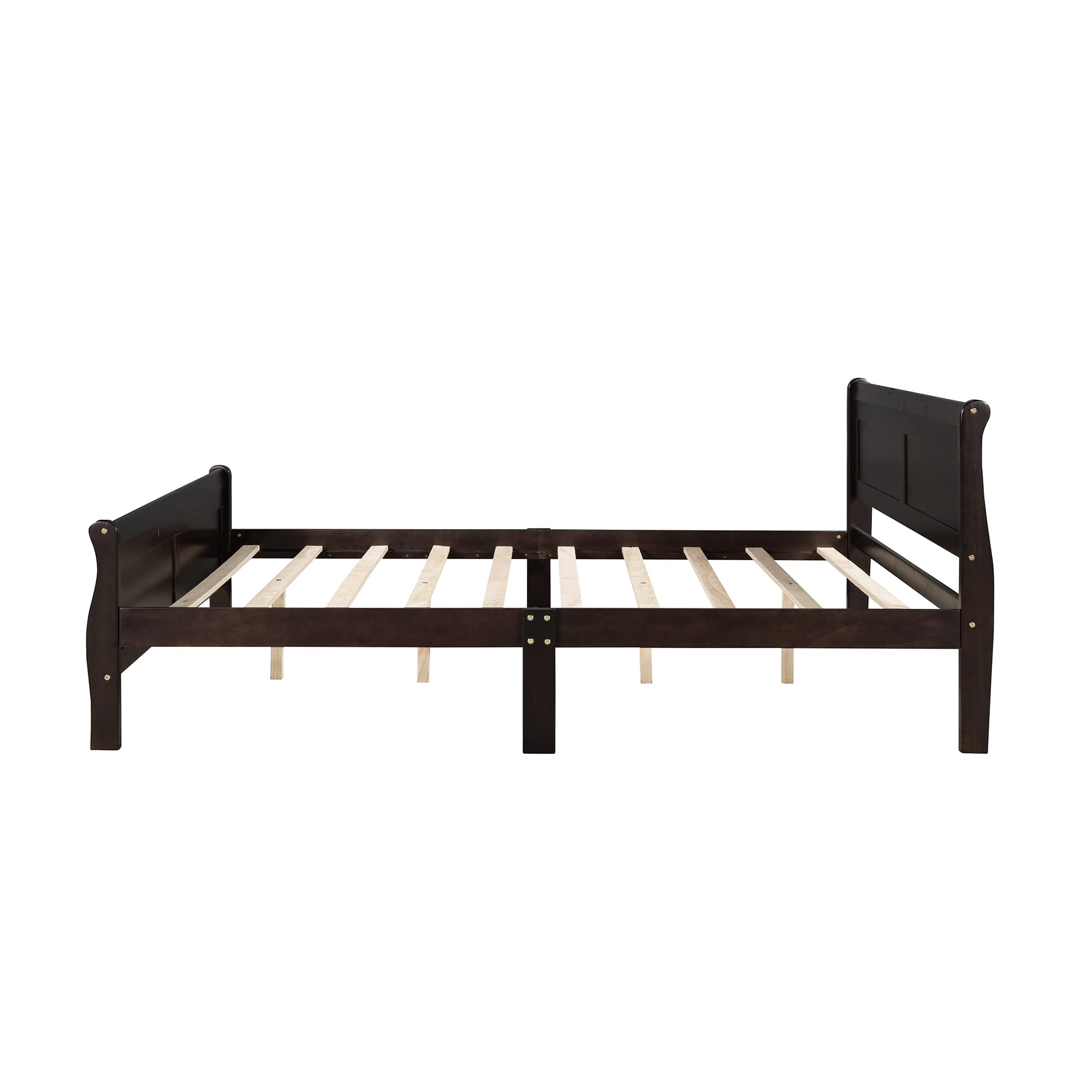Harper & Bright Designs Solid Wood Full Size Platform Bed Frame with Headboard & Footboard - Sleigh Style, Wood Slat Support, Espresso Finish - Perfect for Modern Bedrooms & Guest Rooms