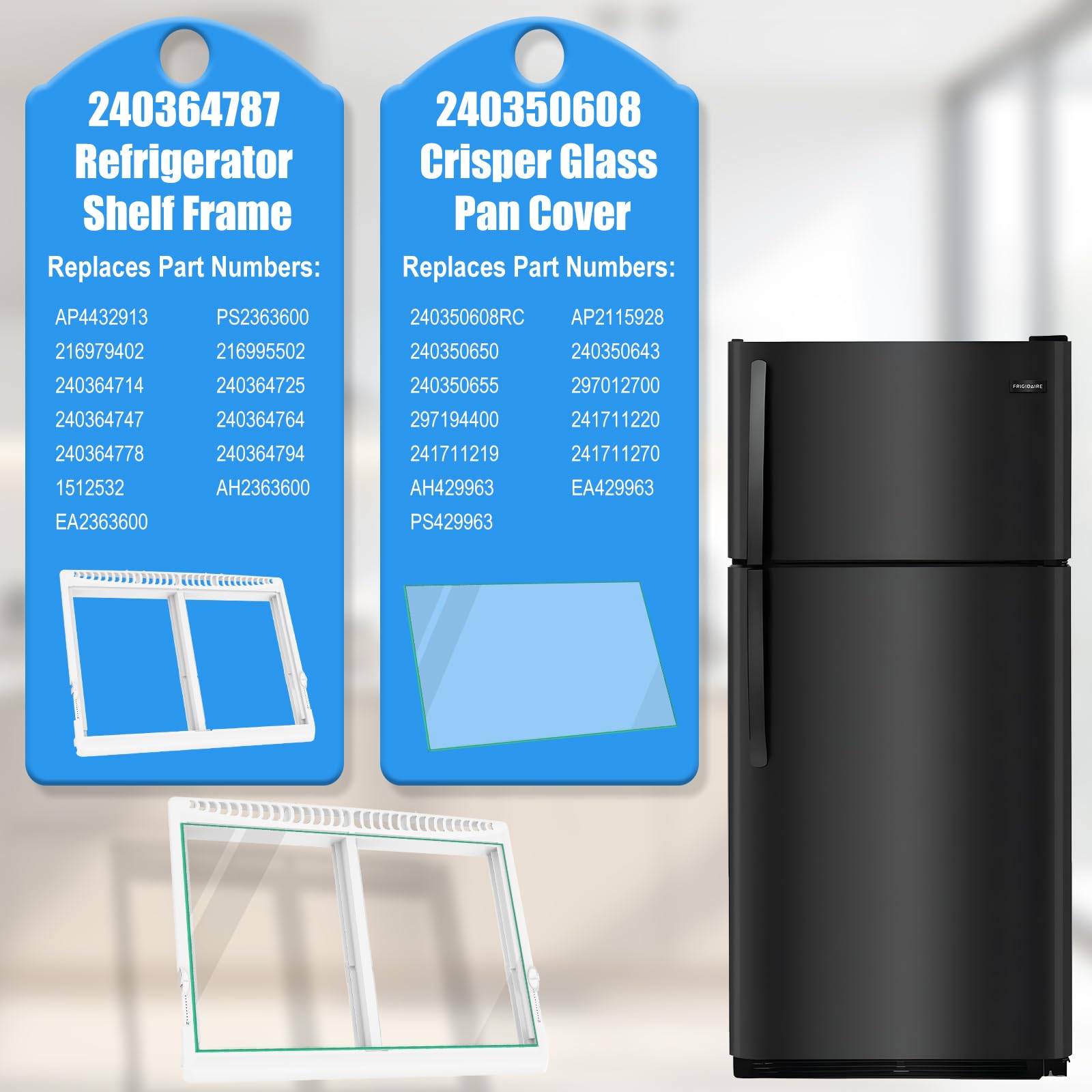 UPGRADED Refrigerator Crisper Drawer Cover with Glass Replacement - Compatible with Frigidaire & Kenmore Fridge Models (240364787 & 240350608) - Durable Fridge Crisper Pan Drawer Cover for Fresh Food Storage & Organization