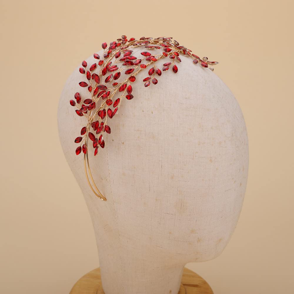 Sither Crystal Headband for Women & Girls - Elegant Bridal Wedding Headpiece, Boho White Hair Accessories for Bride, Prom, Halloween & Special Occasions - Perfect Gift Idea (Red)