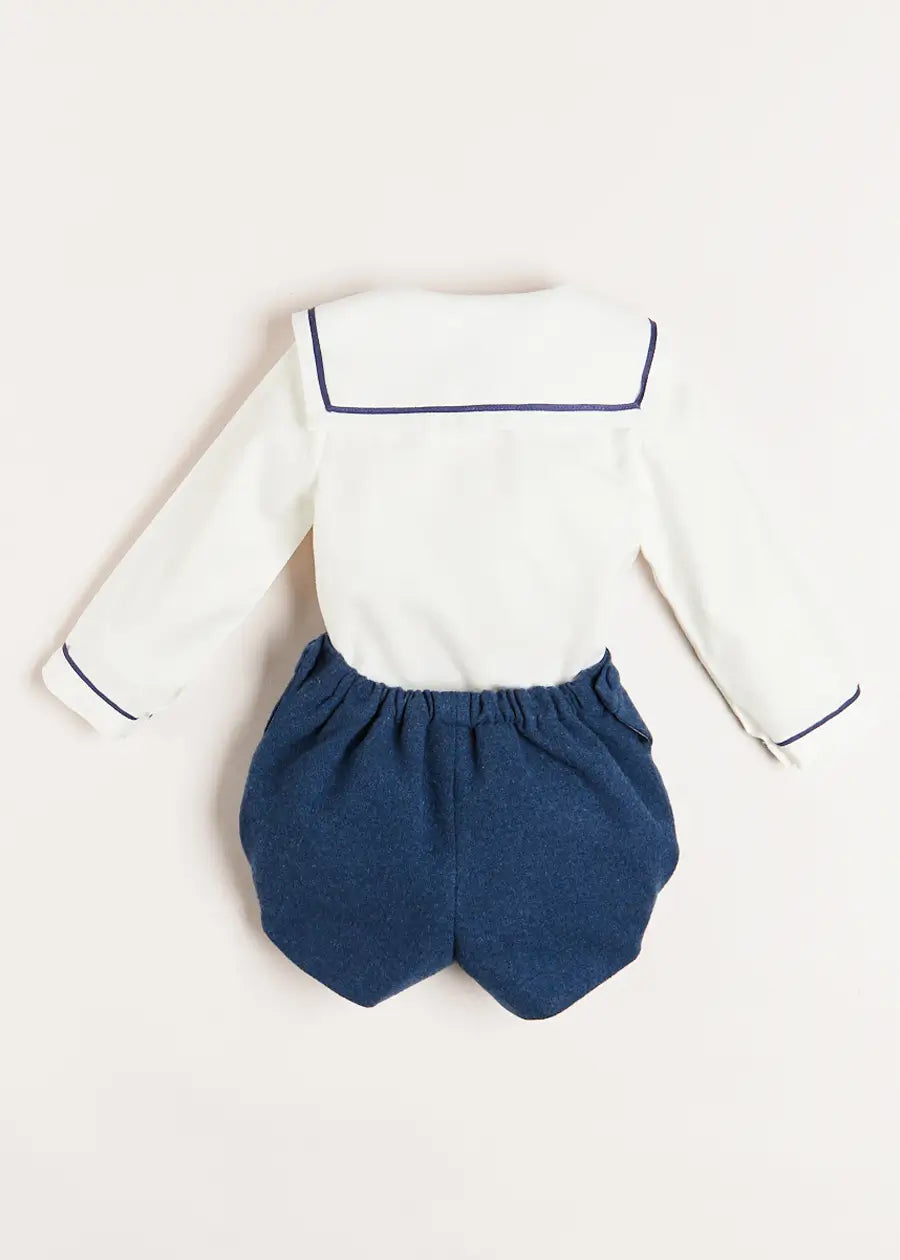 Blue Mariner Collar Long Sleeve Two-Piece Outfit Set for Baby Boys & Girls (12 Months to 3 Years) - Perfect for Family Photos, Holidays & Special Occasions