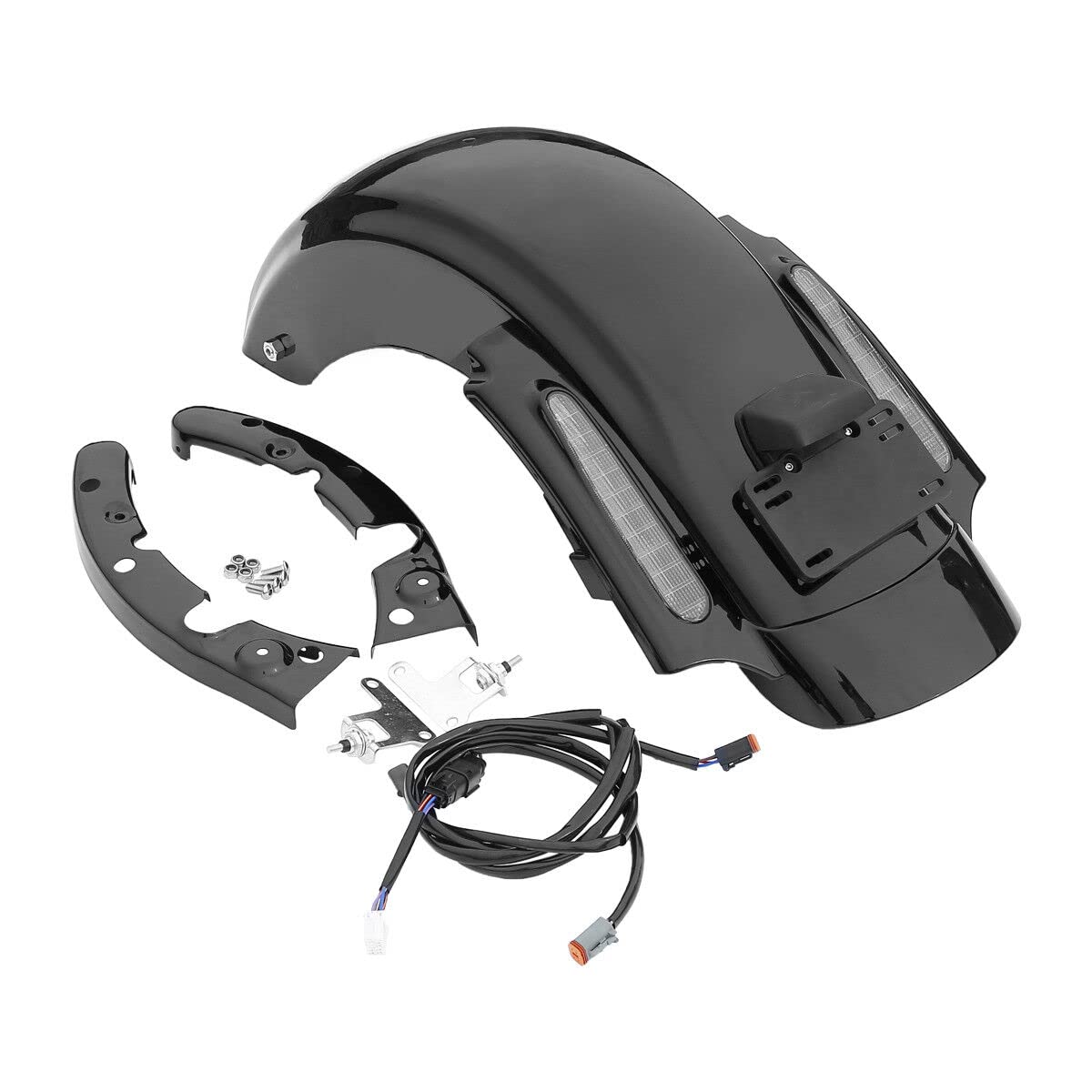 TCT-MOTORPARTS Rear Fender with LED Lights for Harley Touring Road King Electra Glide Street Glide Road Glide 2009-2013 - Durable Motorcycle Accessory for Night Riding & Custom Bike Upgrades