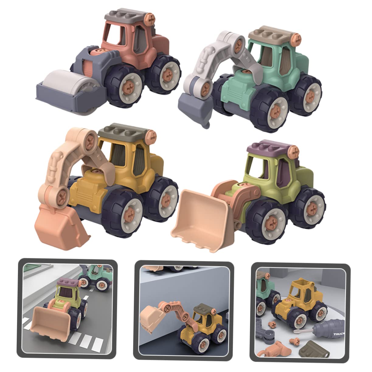 ifundom 4-Piece Mini Car Toy Set for Toddlers & Kids - Vehicle Puzzle Play Set for Boys & Girls - Perfect for Birthday Gifts, Early Learning & Pretend Play