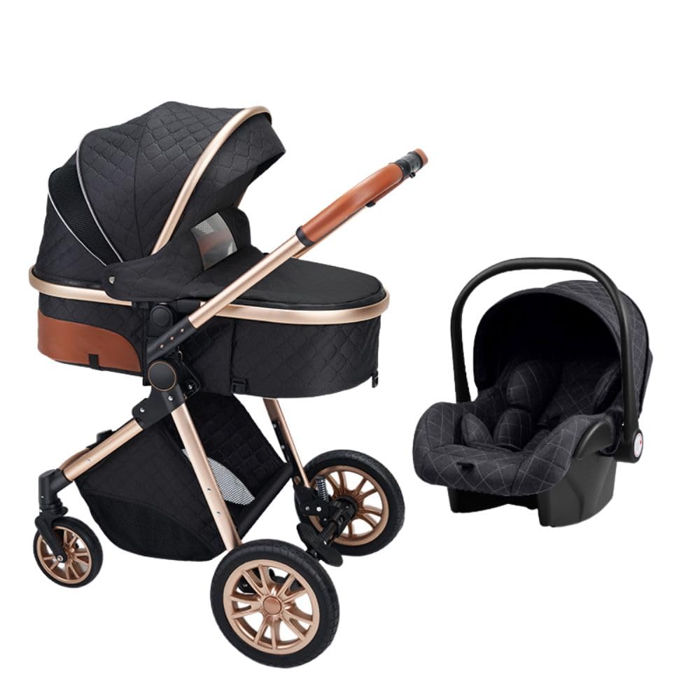 Premium Baby Stroller with Bassinet - Lightweight Foldable Newborn Pram for 0-6 Months (Black) | Perfect for Walks, Shopping & Travel | Safe & Comfortable Infant Stroller