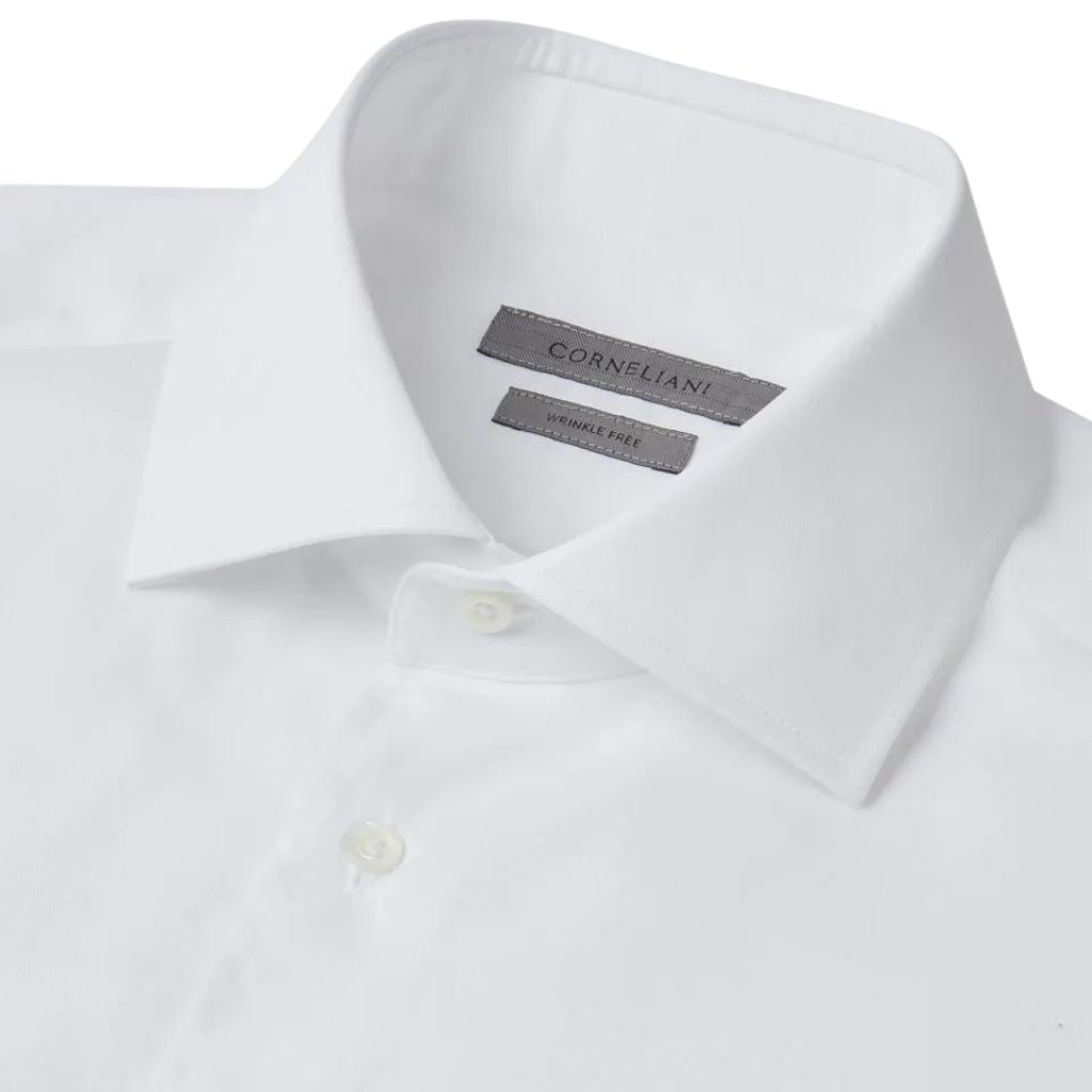 CORNELIANI Wrinkle-Free White Twill Dress Shirt for Men | Business Casual & Office Wear | Premium Comfort & Style