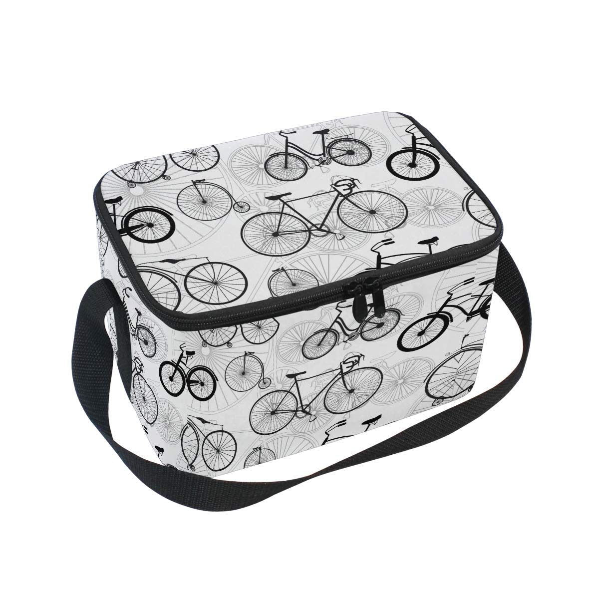 Insulated Bicycle Print Lunch Box - Thermal Cooler Bag for Work, Office, Picnics & Outdoor Activities - Perfect for Men & Women