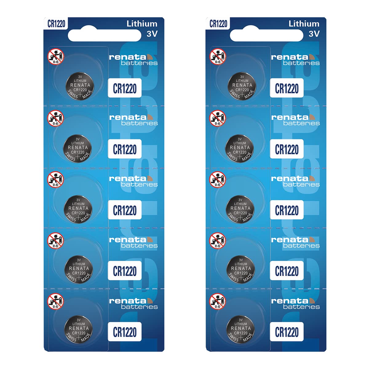 Renata CR1220 3V Lithium Coin Cell Batteries (10 Pack) - Long-Lasting Power for Watches, Calculators, Key Fobs & Small Electronics