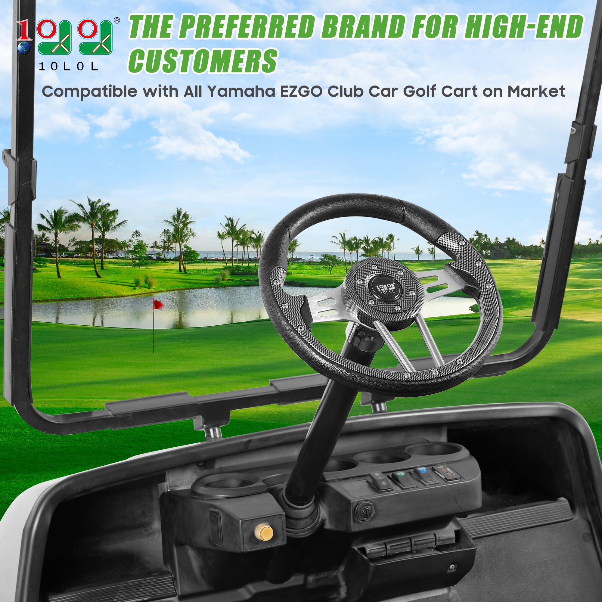 Universal 10L0L Golf Cart Steering Wheel - Fits Yamaha EZGO RXV & TXT, Club Car DS, Precedent & Tempo Models - Durable Replacement for Golf Course & Neighborhood Use