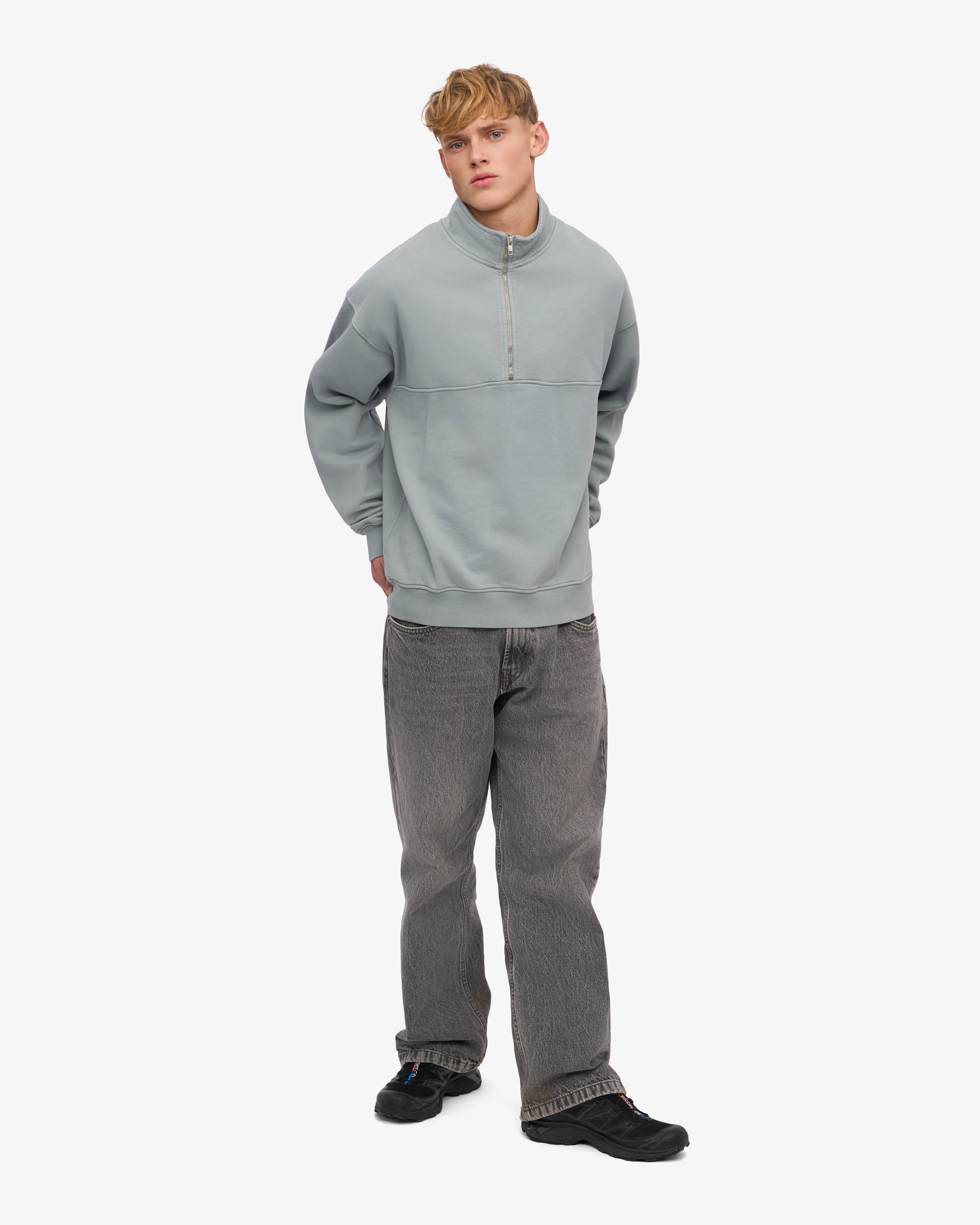 Organic Quarter Zip Sweatshirt for Men - Soft Steel Blue Pullover - Perfect for Casual Wear, Outdoor Activities & Layering in Cool Weather