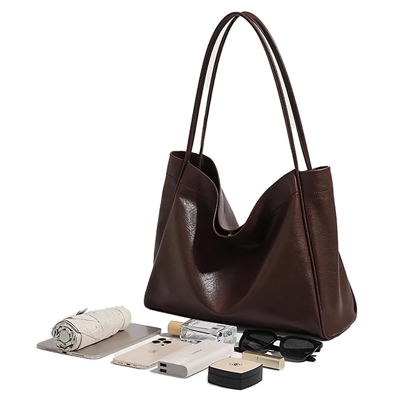 Stylish Oversized Vegan Leather Tote Bag for Women - Soft Slouchy Shoulder Purse, Spacious Weekender Travel Bag | Perfect for Work, Shopping & Weekend Getaways