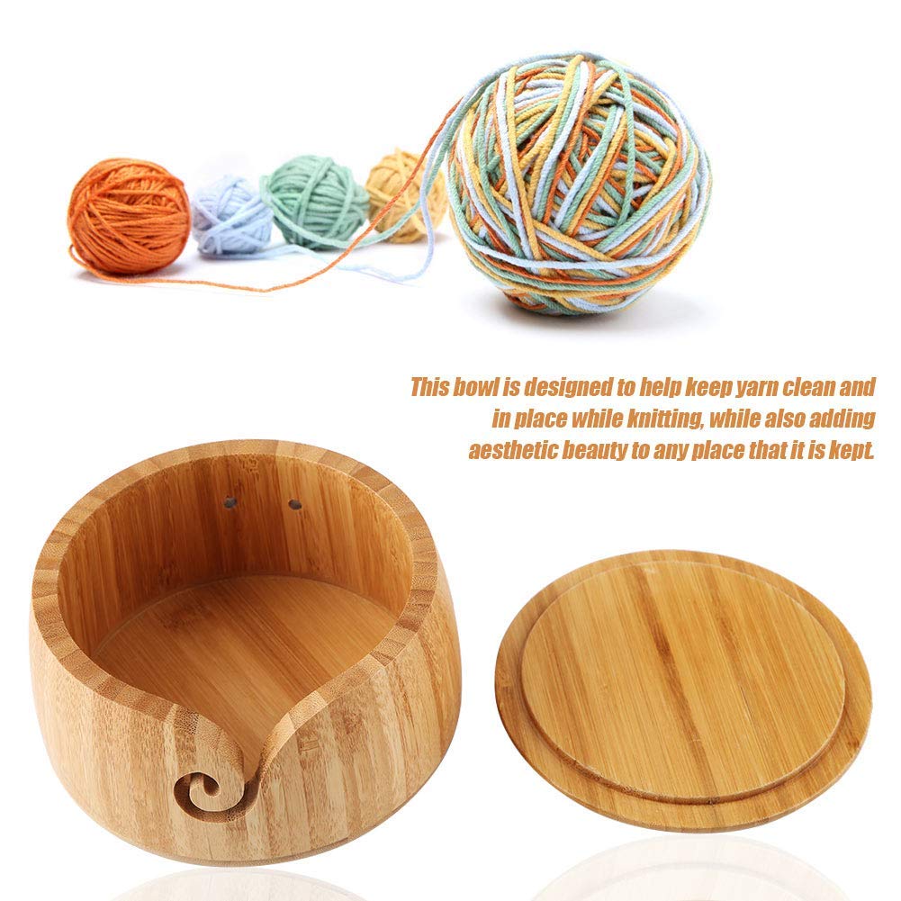 Handmade Wooden Yarn Bowl with Removable Lid - Premium Knitting & Crocheting Accessory for Crafters, Perfect Gift for Mom and Grandmother - Ideal for Yarn Storage and Tangle-Free Knitting Projects