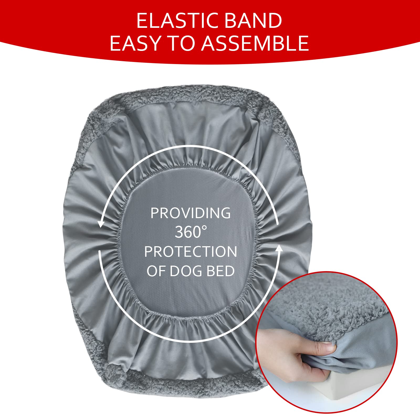 Soft Plush Washable & Waterproof Dog Bed Cover - Grey Pet Mattress Protector 44x32 Inches, Replacement Liner for Dogs & Cats - Perfect for Crates, Couches & Travel