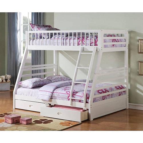 Jason White Wooden Bunk Bed with Ladder - Space Saving Twin Over Twin Kids Bedroom Furniture for Small Rooms & Shared Bedrooms
