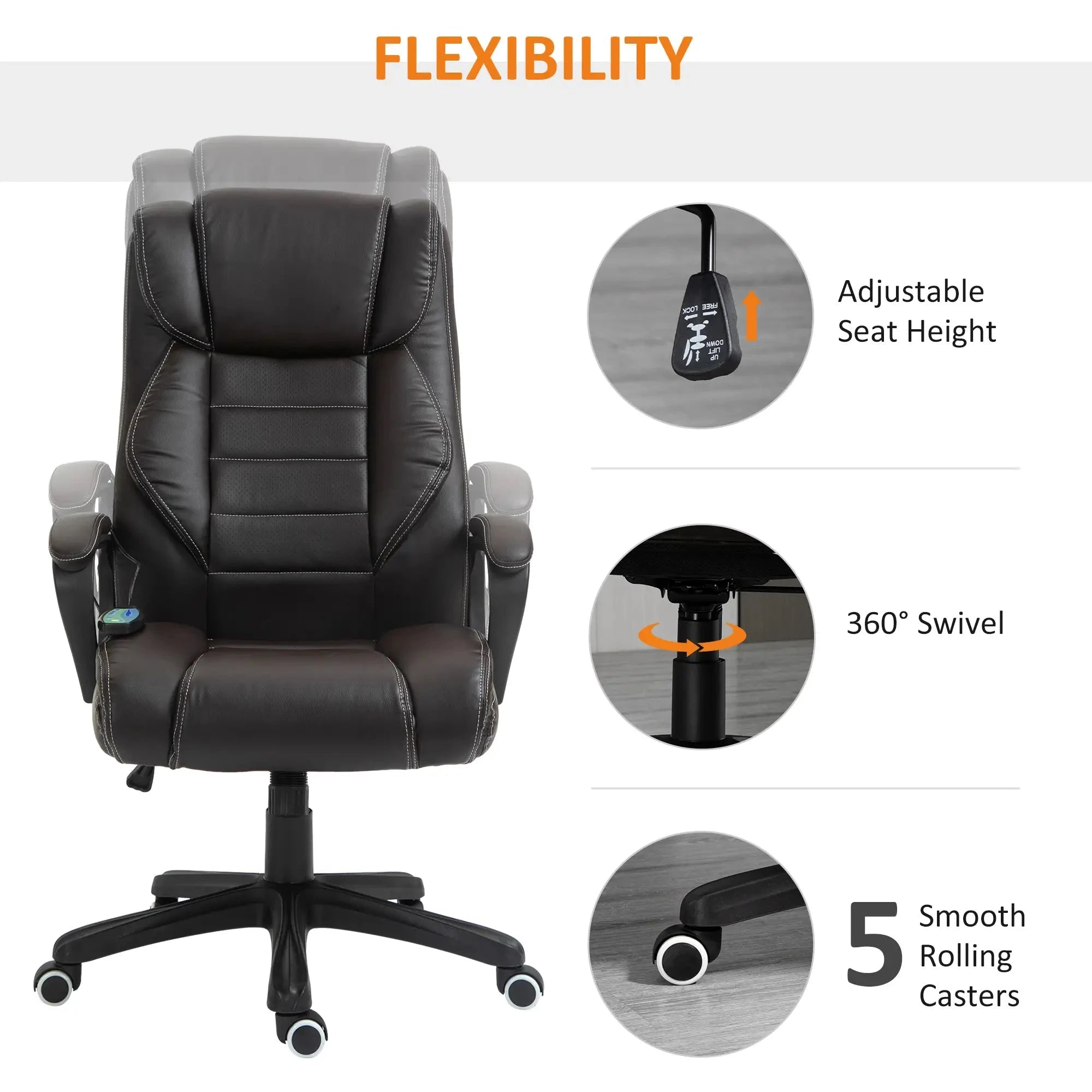 Premium High Back Executive Office Chair - Faux Leather Massage Chair with 6-Point Vibration & 360° Swivel - Black/Gray Options - Perfect for Home Office & Workspace Comfort