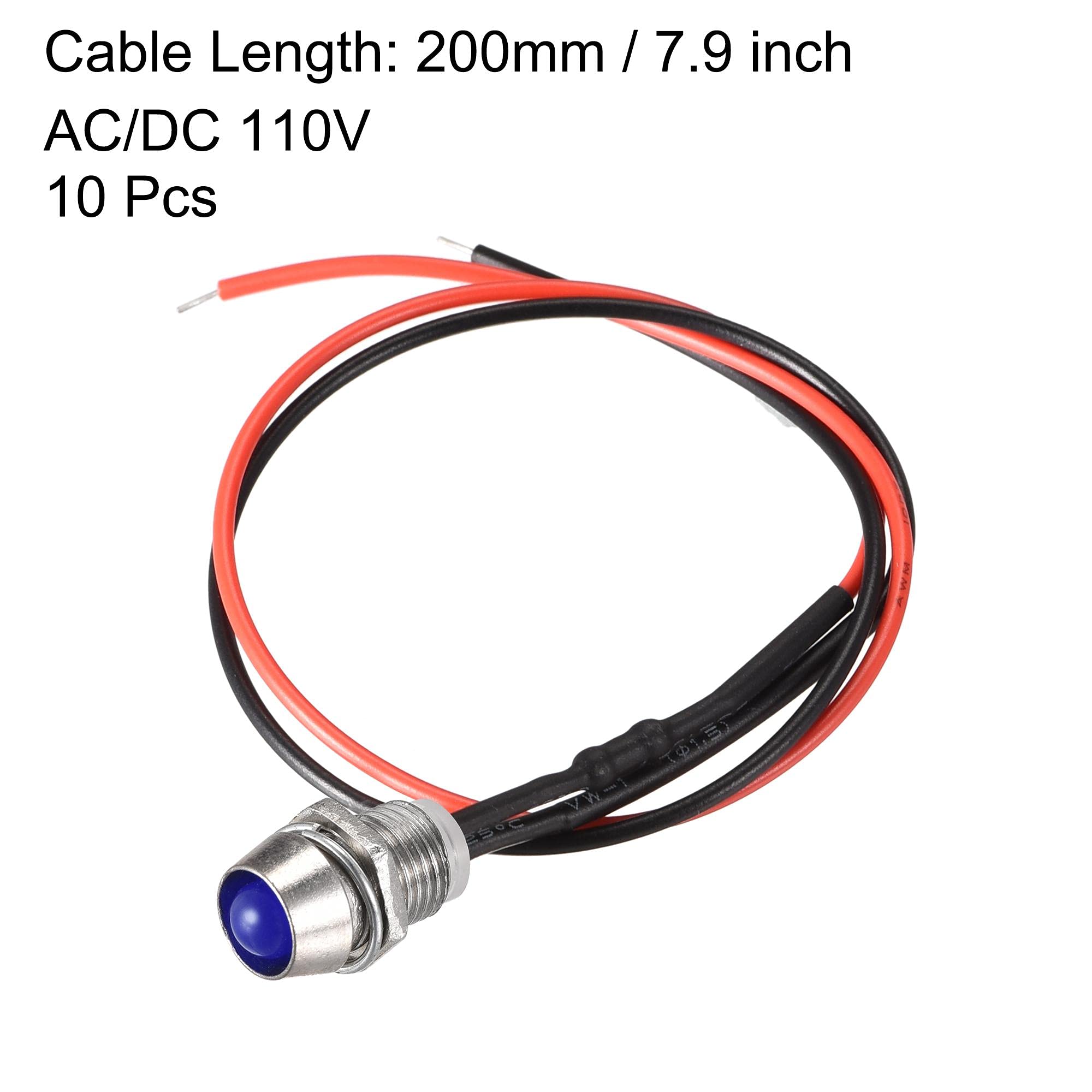 uxcell 8mm Panel Mount Blue LED Indicator Light - AC/DC 110V Metal Shell Signal Lamp (10Pcs) - Perfect for Industrial Equipment, Control Panels & DIY Electronics Projects