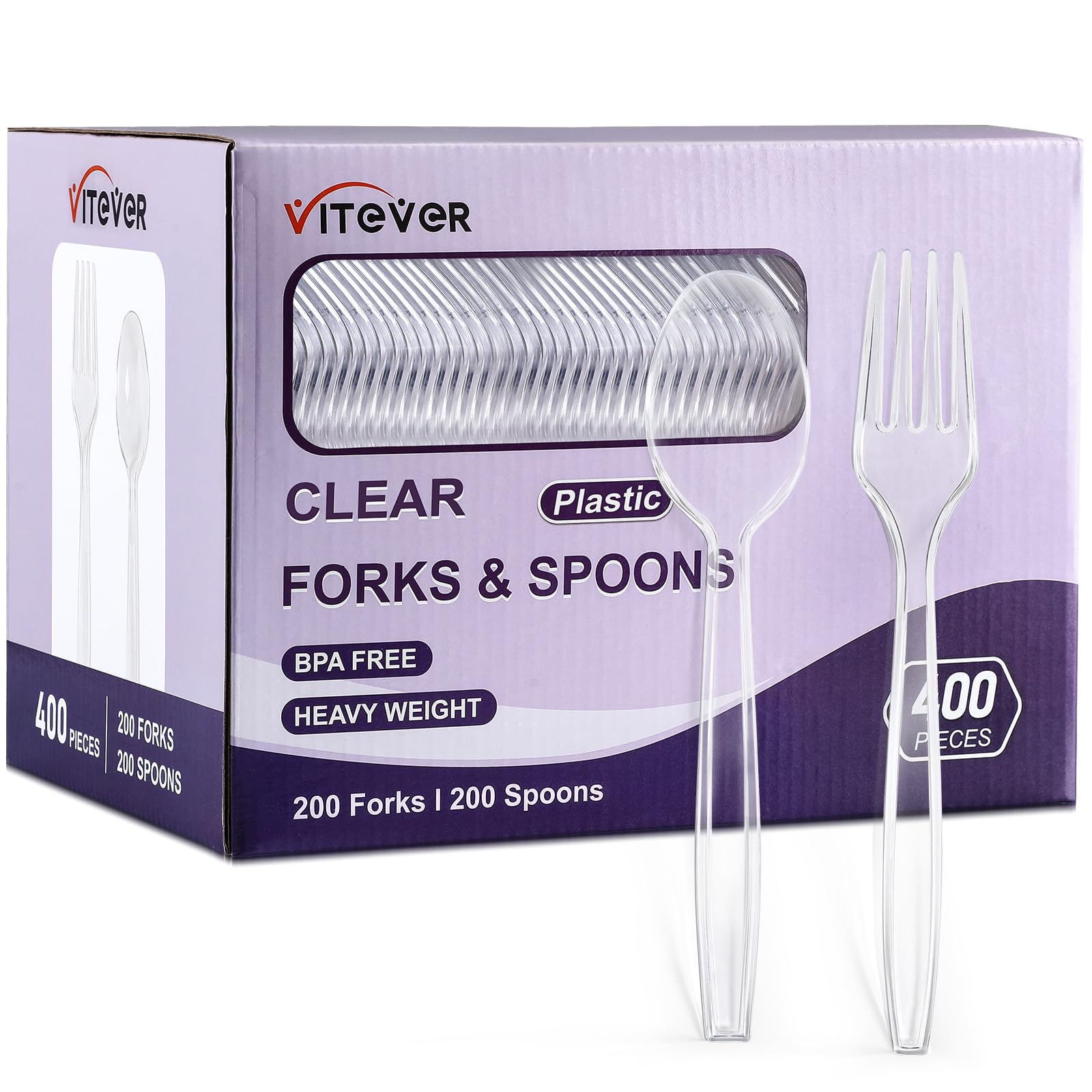 400-Piece Clear Plastic Forks and Spoons Set - Heavy Duty Disposable Cutlery for Parties, Picnics, BBQs & Events - Bulk Silverware Utensils for Catering, Restaurants & Home Use