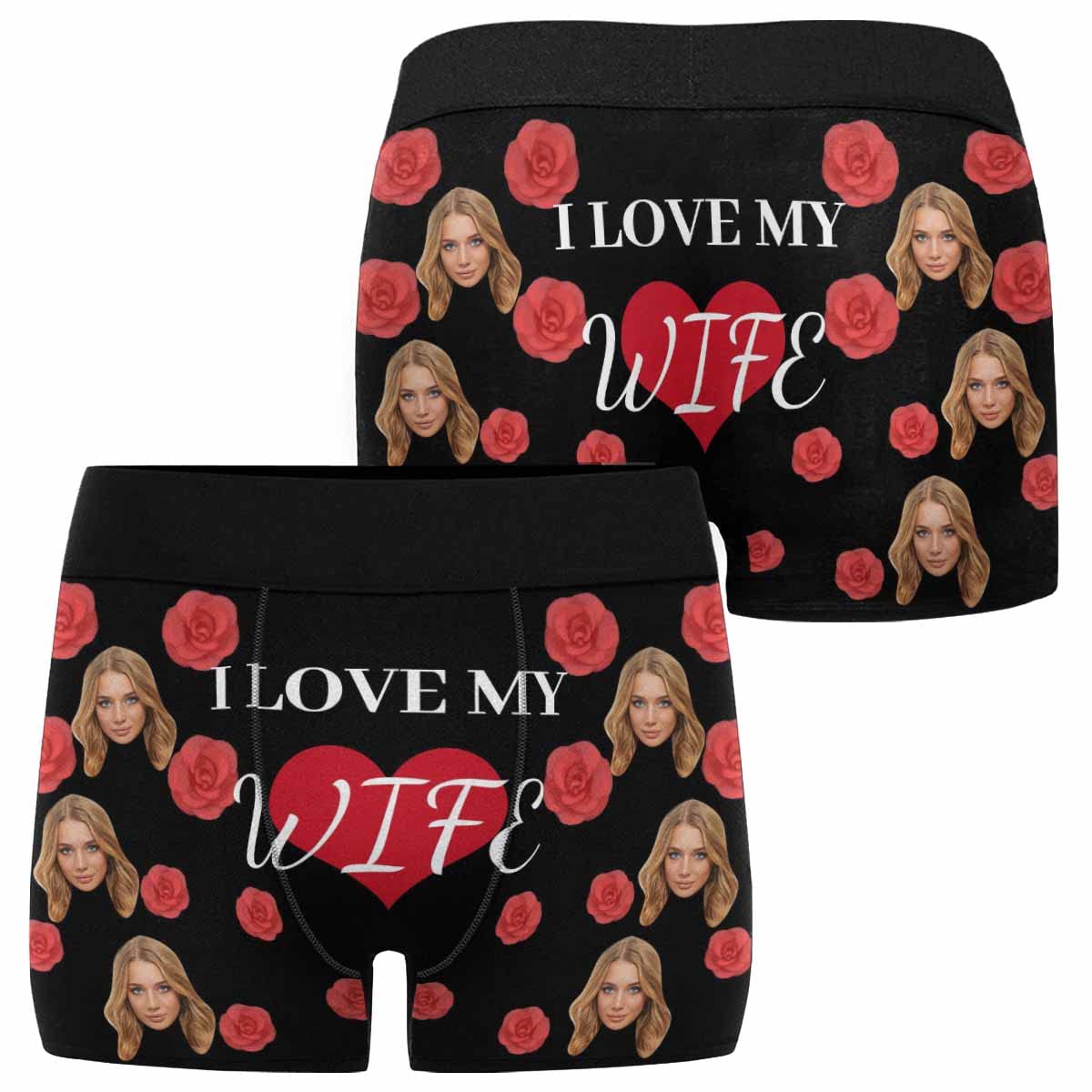 Custom Personalized Men's Boxer Briefs with Red Rose Heart Design - Perfect for Valentine's Day Gifts, Anniversary Presents & Romantic Occasions