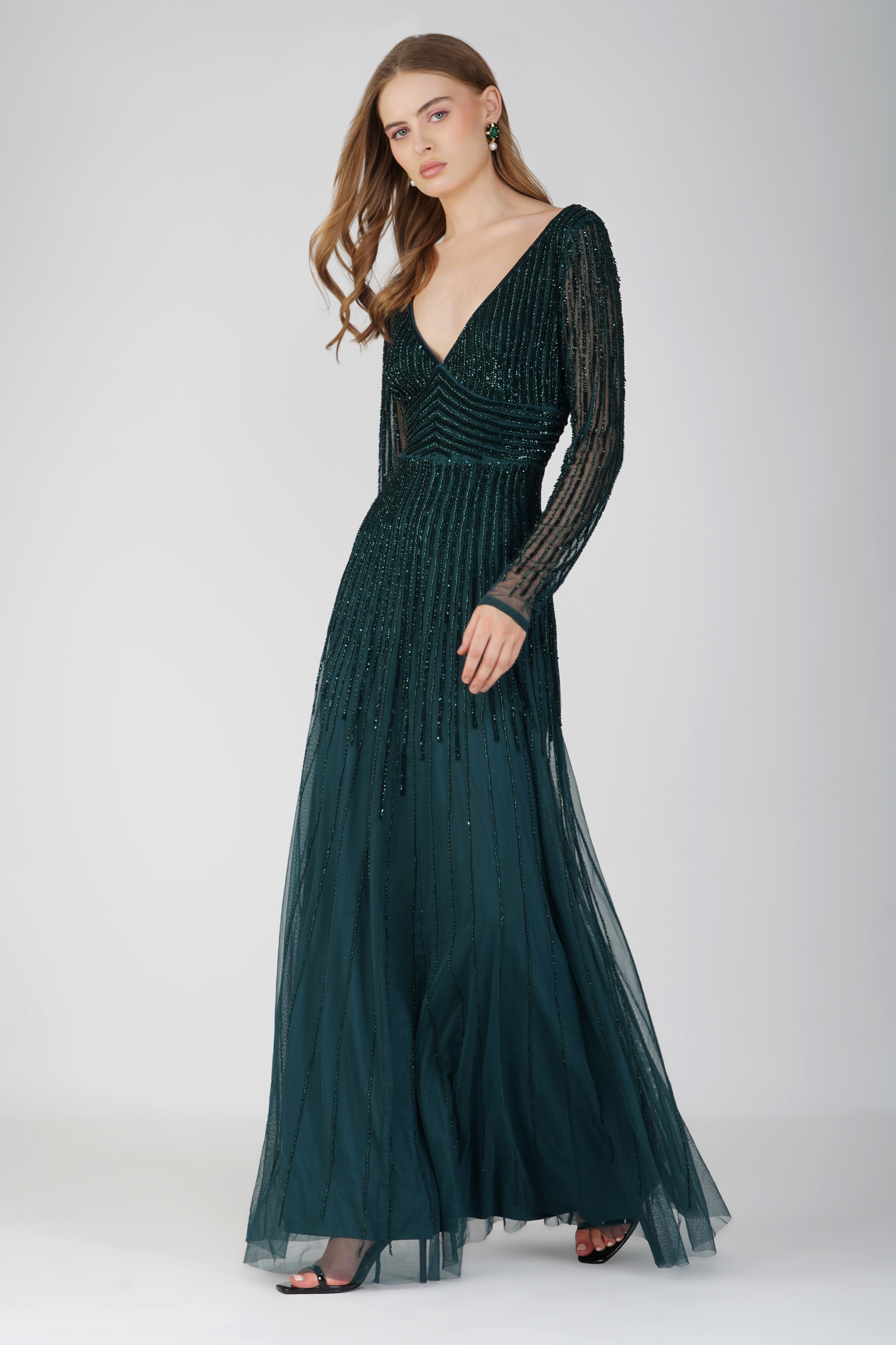 Laura Embellished Maxi Dress in Emerald Green - Elegant Long Formal Gown for Weddings, Parties & Special Occasions | Plus Size Options Available
