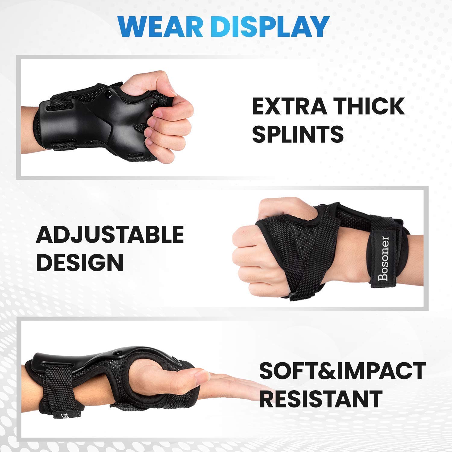 BOSONER Kids Wrist Guards & Knee Pads Protective Gear Set for Roller Skating, Cycling, BMX, Snowboarding, Skateboarding - Adjustable Safety Pads for Scooter & Inline Skating (Ages 3-9, Small) - Perfect for Outdoor Sports & Playground Safety
