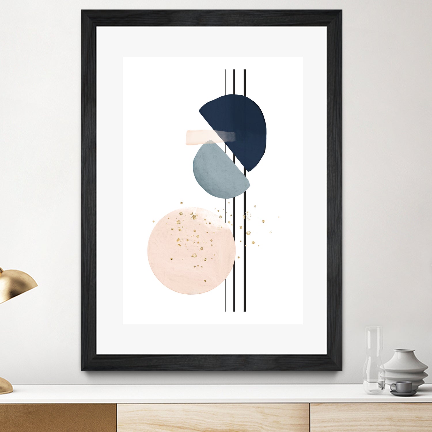 Abstract Study Blush and Navy Blue II - Modern Art Print for Home & Office Decor | Perfect for Living Room, Bedroom, or Workspace Wall Art
