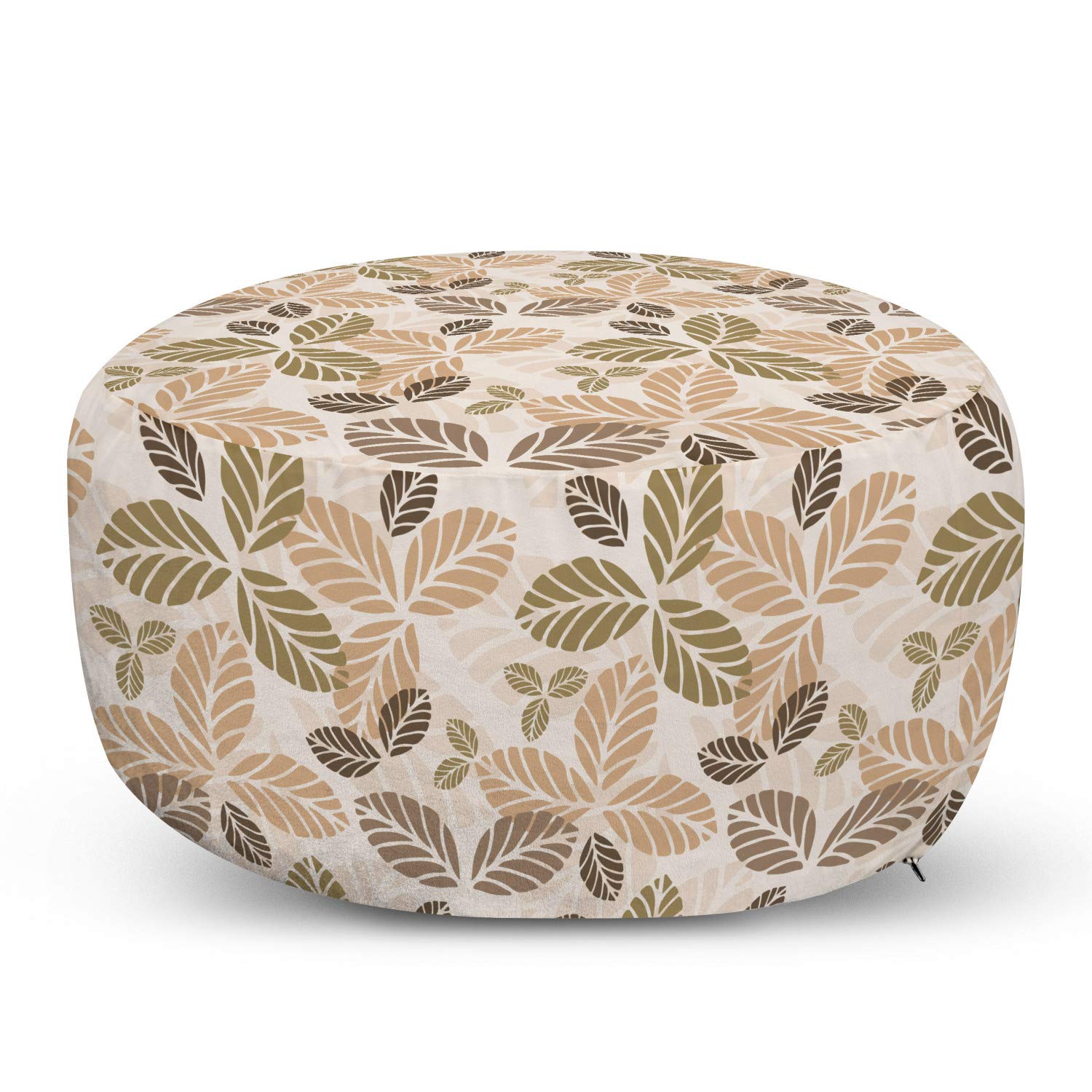 Ambesonne Leaf Ottoman Pouf - Floral Abstract Pattern Foot Rest with Removable Cover in Retro Army Green, Tan & Brown | Perfect for Living Room, Bedroom & Garden Decor