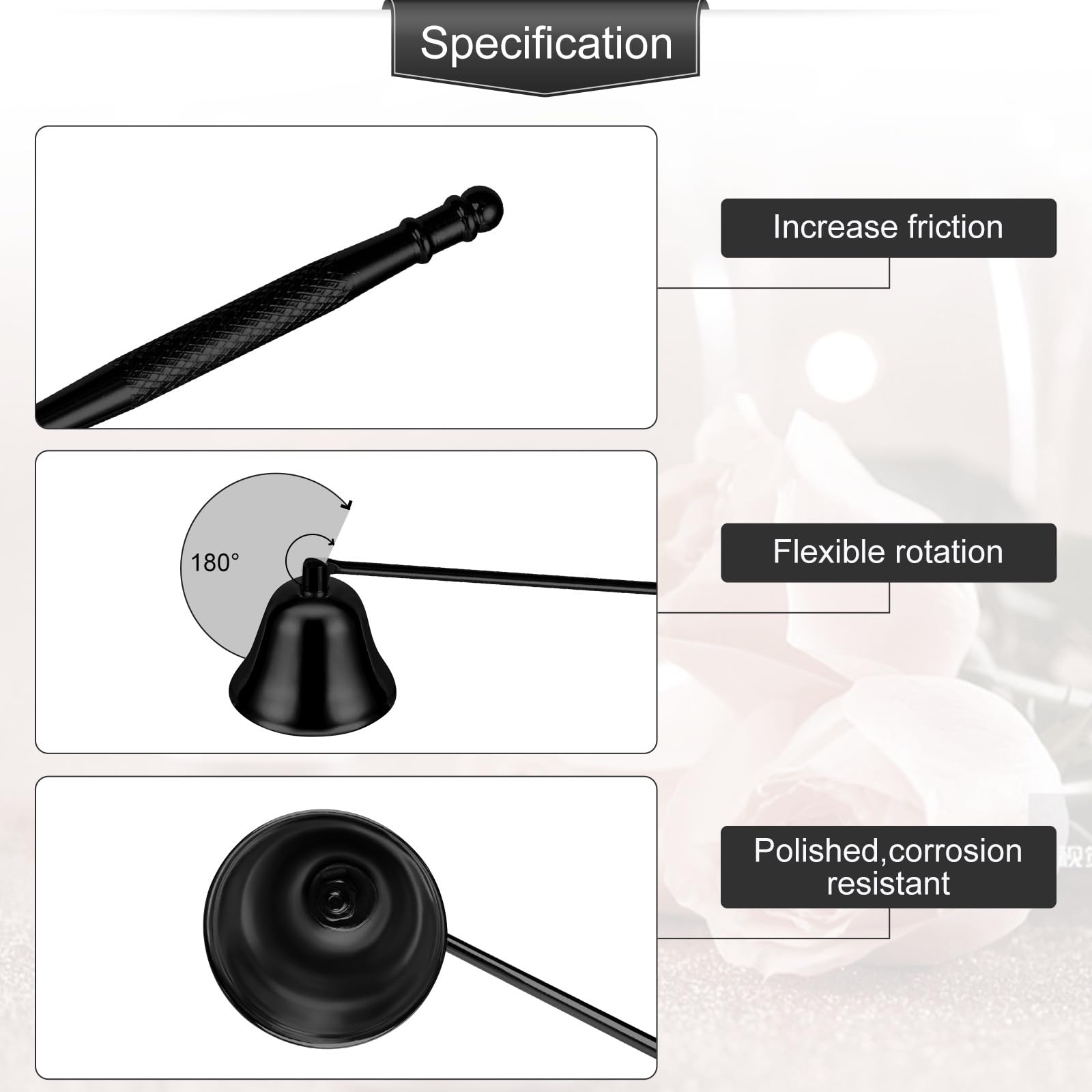 Long Handle Metal Candle Snuffer - Black Wick Extinguisher for Scented & Aromatherapy Candles - Perfect for Home & Spa Use