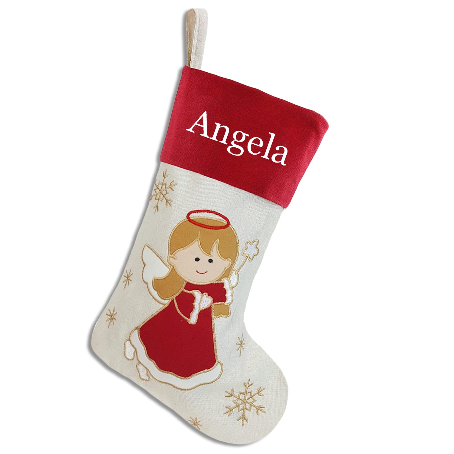 Personalized Christmas Stockings with Embroidered Names - Custom Holiday Gift Bags & Stocking Holders (6 Colors, Angel Design) for Fireplace Decor, Christmas Tree Ornaments & Festive Home Decor